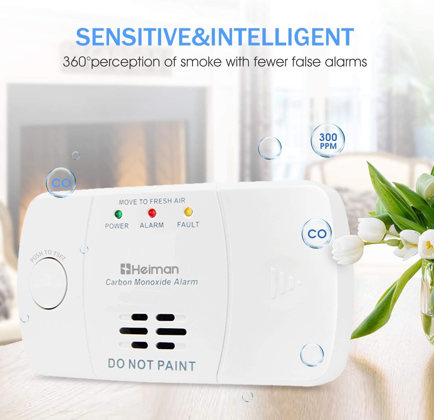 HEIMAN CO-Melder, Kohlenmonoxidmelder mit Batteriebetrieb, 85-dB-Alarm mit Testtaste und Selbsttest, EN 50291-zertifizierter CO-Alarm mit 10-Jahres-Sensor – Bild 4