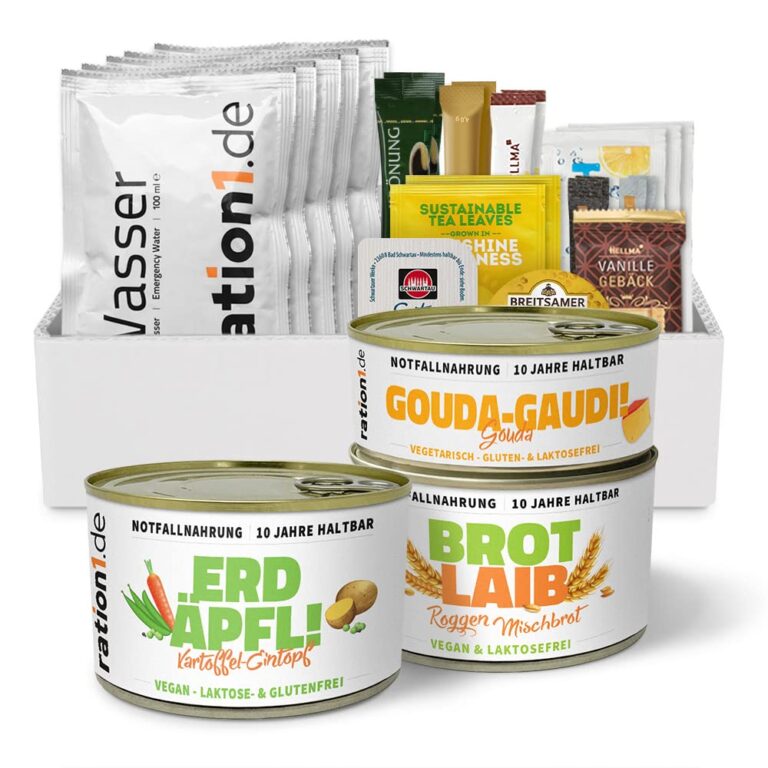 ration1 EPa Kartoffeleintopf Tagesration, Vegan, Laktose, Glutenfrei | Ein-Mann-Packung wie EPA Bundeswehr, Konserven und Wasser, 10 Jahre Haltbarkeit, Notnahrung, Fertiggerichte