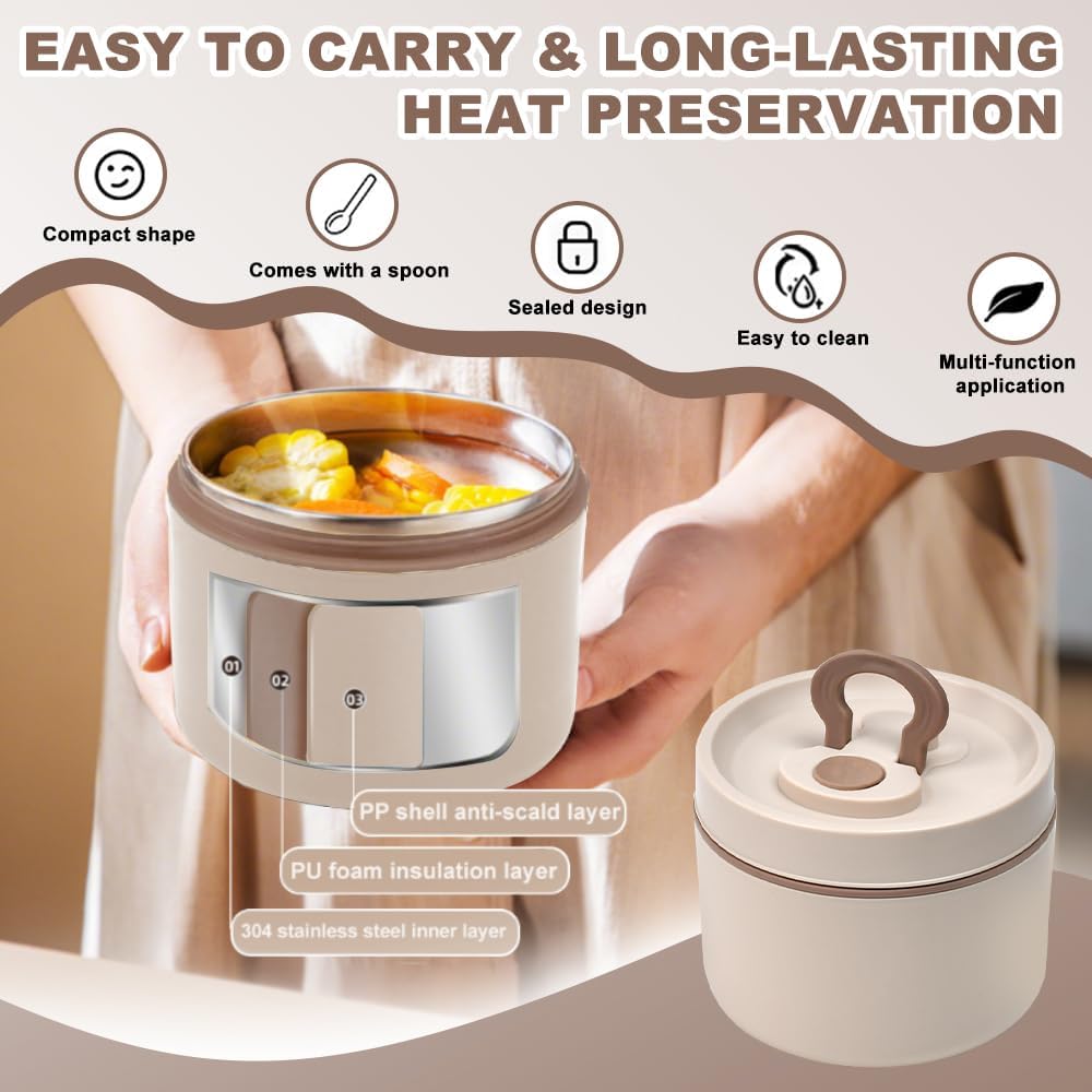 Kleemeiero Thermo-Lebensmittelbehälter 650 ml, Thermobehälter für Lebensmittel, Warmhaltebehälter für Lebensmittel mit Löffel, Lebensmittelbehälter, Thermo-Lebensmittelbehälter, Thermo-Wärmebox für Lebensmittel, Thermo-Lunchbehälter – Bild 5