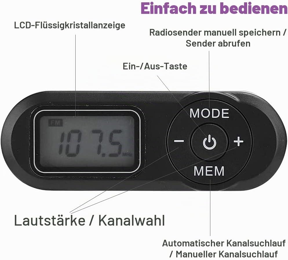 Mini-Radio, tragbar, FM mit digitaler LCD-Digitalanzeige, Kopfhörer-Taschenradio mit Voreinstellung für Joggen, Wandern, Reisen – Bild 6