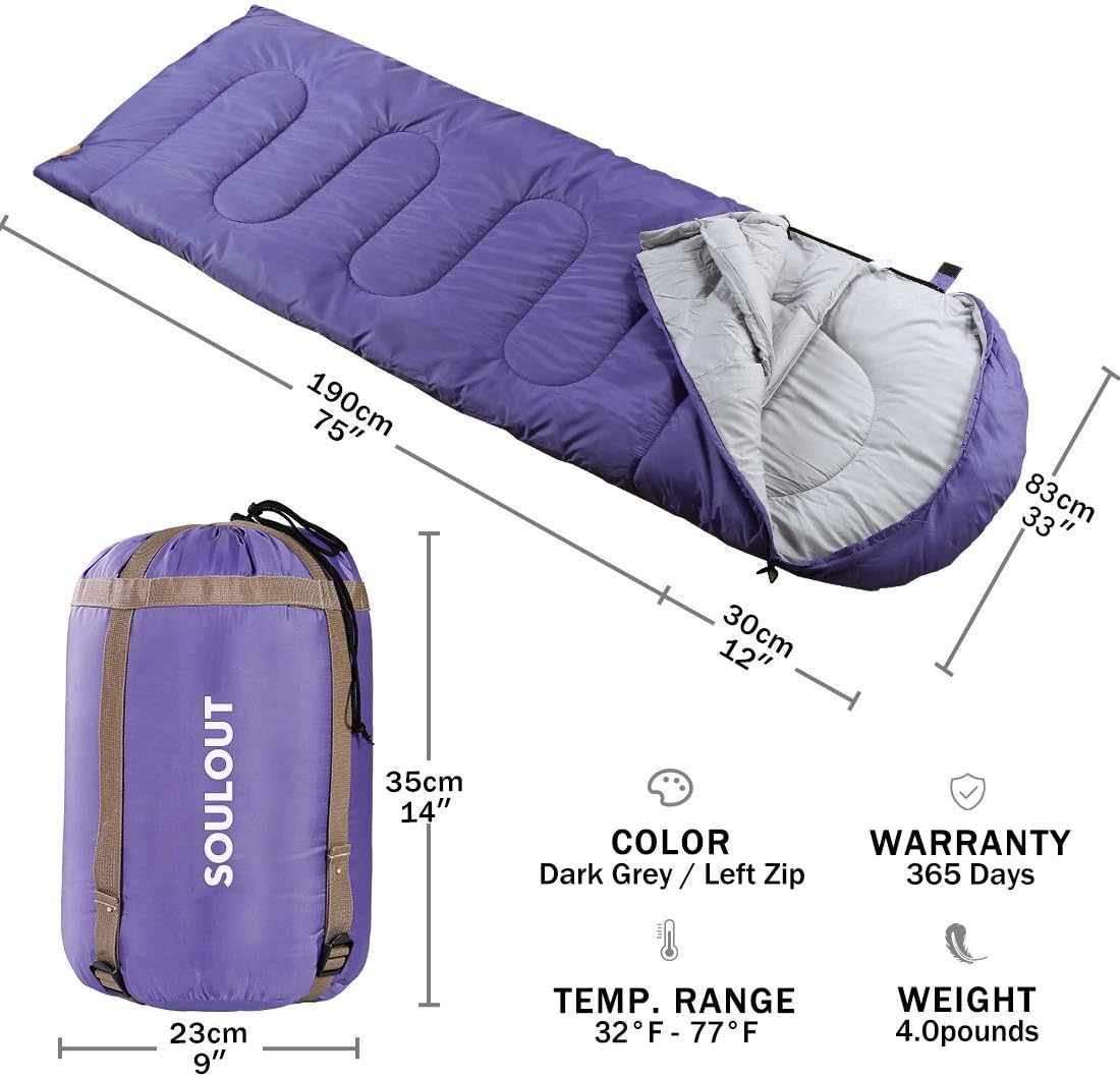 SOULOUT 3–4-Jahreszeiten-Schlafsack, wasserdicht und leicht, für Camping, Reisen und Outdoor-Aktivitäten, ideal für Erwachsene und Kinder – 220 x 83 cm – Bild 2