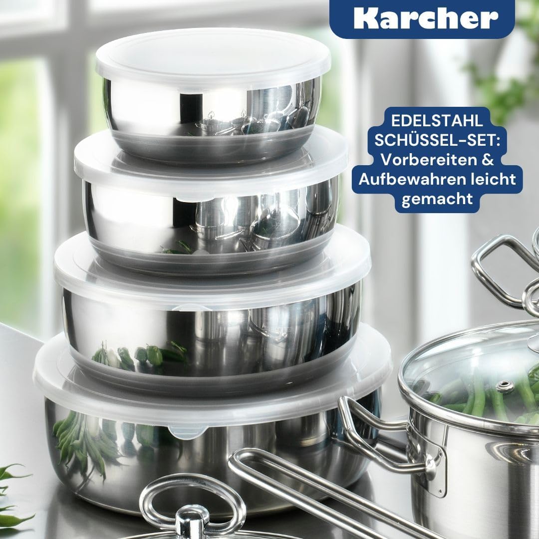 Karcher Jasmin 121008 20-teiliges Kochgeschirr-Set mit Brattopf und 4 Schüsseln aus Edelstahl für Induktion – Bild 9