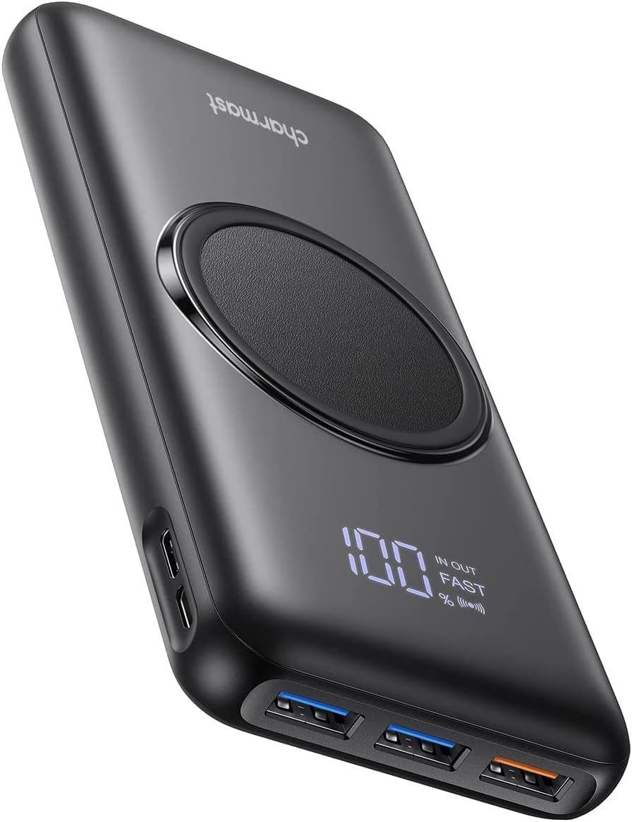 Charmast Power Bank, kabellose Powerbank, 20000 mAh, induktives Laden, 22,5 W | 15W Kabellose, PD 20W Schnellladefunktion, USB C Externe Handyakkus, LED Display, Kompatibel mit iPhone Samsung Xiaomi etc