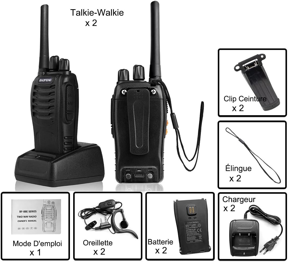 Baofeng Walkie Talkie PMR446 Zwei-Wege-Radio, professionelle 16-Kanal-Gegensprechanlage, 2-teiliges wiederaufladbares Sender- und Empfänger-Set mit Kopfhörern und LED-Licht – Bild 8