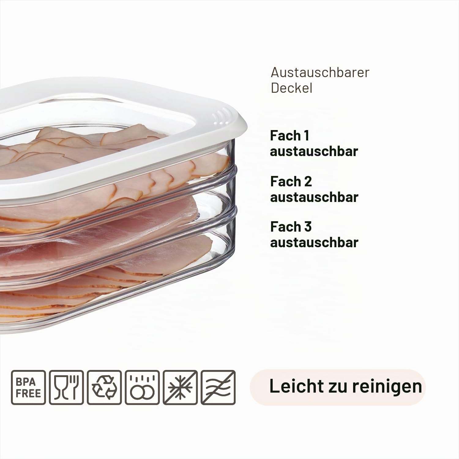 Mepal - Modula 3-lagige Wurstaufbewahrungsdose - Kühlschrank - Aufbewahrungsbox mit Deckel - Geeignet zur Aufbewahrung von Fleischprodukten - 3 separate Kühlschrank-Aufbewahrungsboxen - 1650 ml - Schwarz – Bild 7