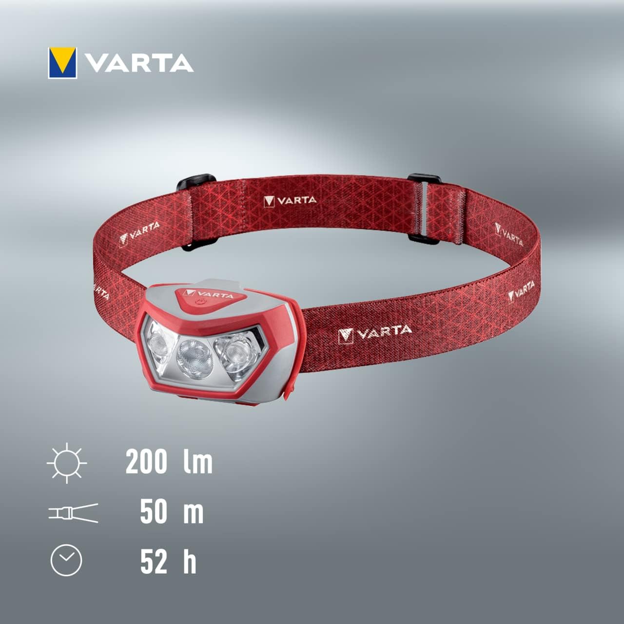 VARTA Outdoor Sports H20 Pro LED-Stirnlampe mit 3 x AAA-Batterien, 3 Leuchtmodi, spritzwassergeschützt, Dimmfunktion, mit schwenkbarem Kopf, rot – Bild 8