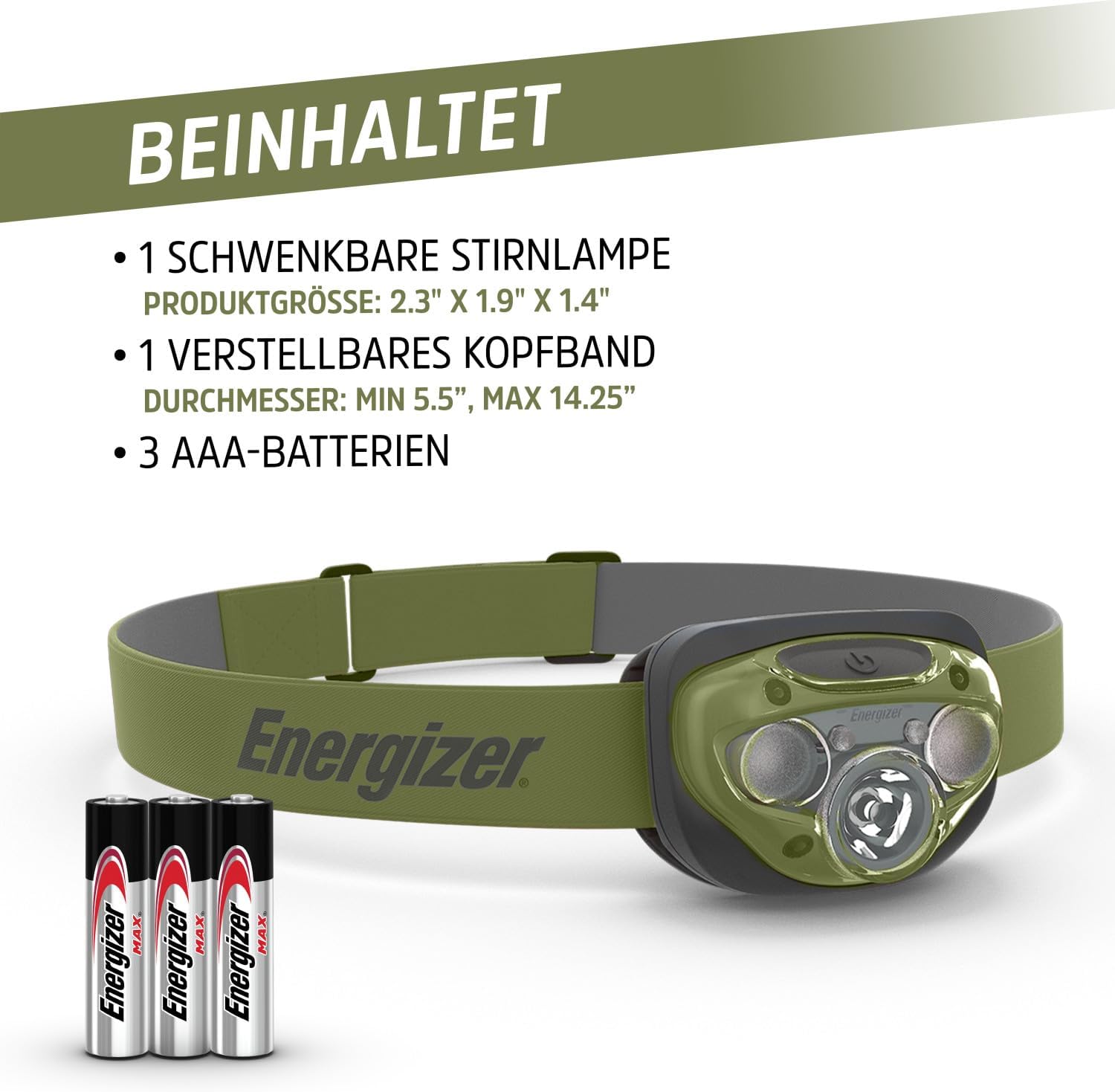 Energizer Stirnlampe LED, Superhelle Kopflampe für Camping, Outdoor und Wandern, Batterie Enthalten, Waldgrün – Bild 6
