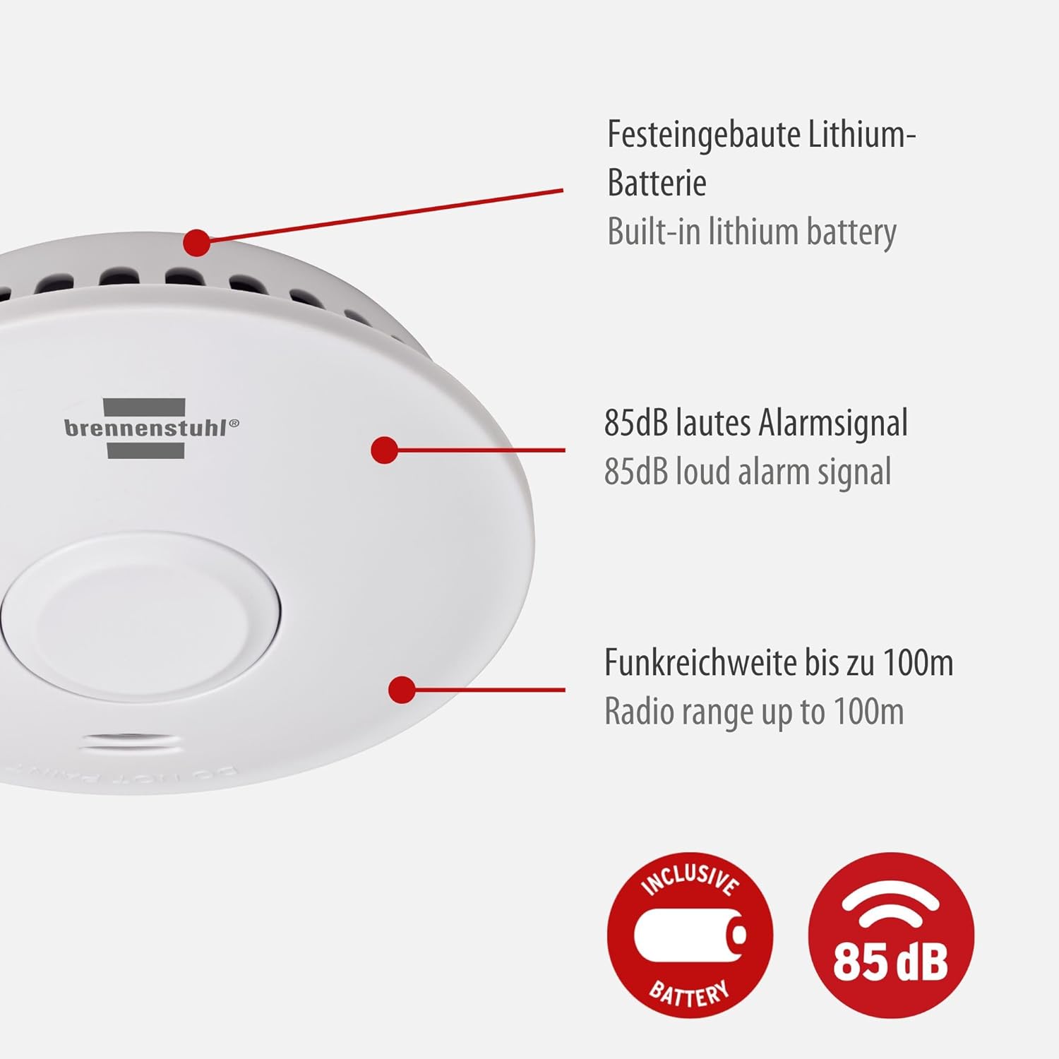 Brennenstuhl RM L 3101 Funk-Rauchmelder 4er-Set mit 10-Jahres-Batterie | Vernetzbar mit bis zu 40 Rauchmeldern, inklusive Montagematerial, geprüft nach DIN EN 14604 – Bild 3