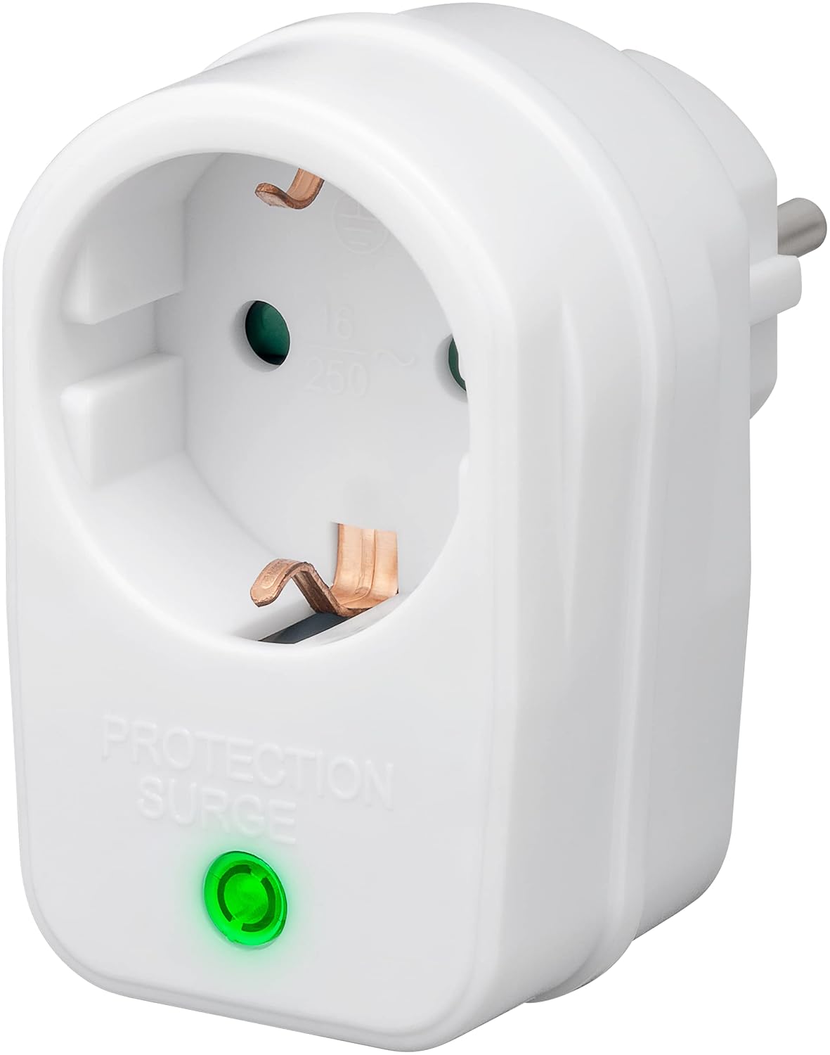 goobay Überspannungsschutz-Steckdose 16A 230V – Blitzschutz-Adapterstecker 3500W – Schutz vor Spannungsspitzen für TV, PC & Router – mit LED & Kindersicherung – Weiß 51270