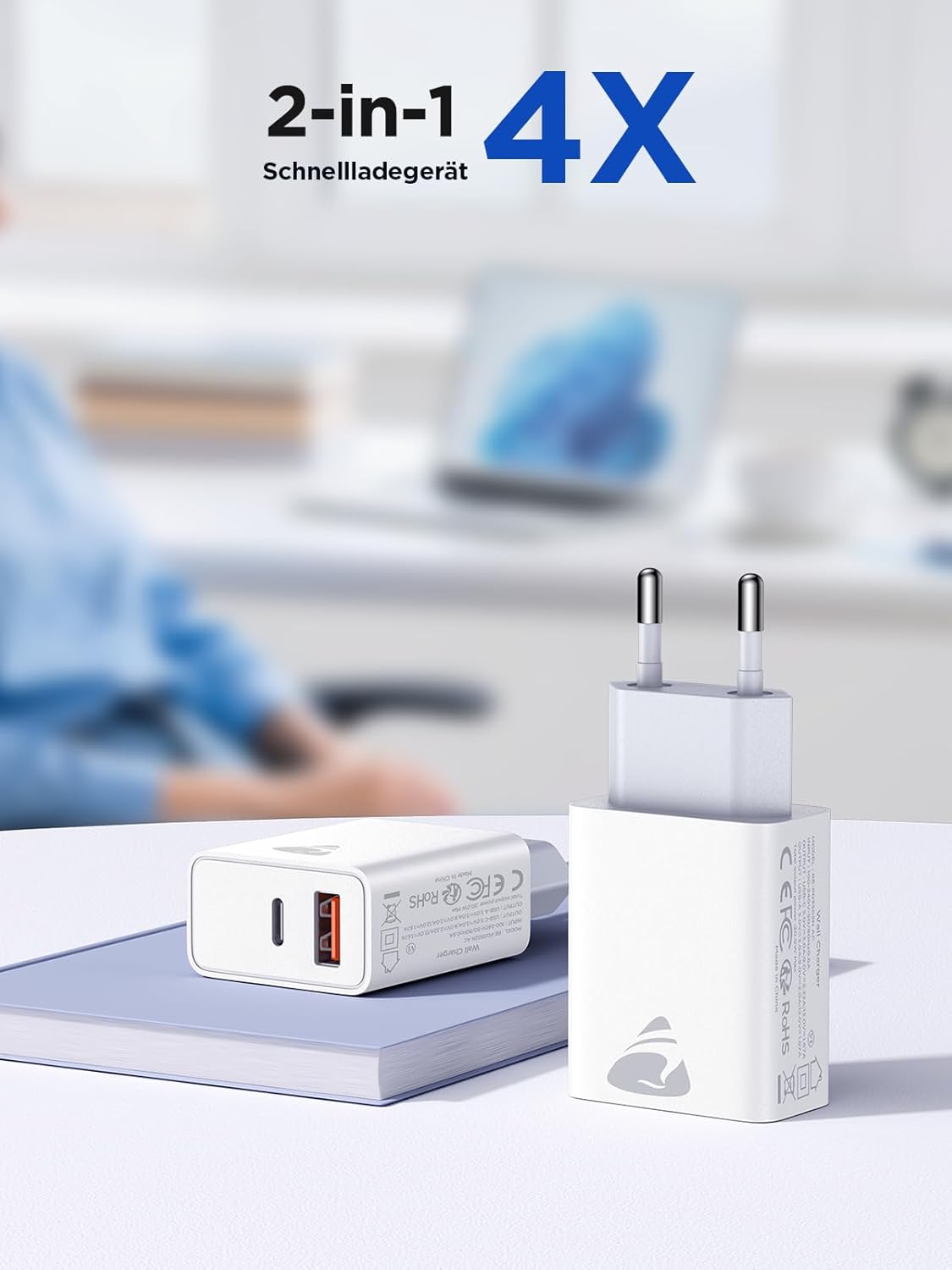 USB-C-Ladegerät, 2-Port-USB-Stecker, 20-W-Schnellladegerät mit USB-C und USB-A, PD 3.0-Netzteil, USB-Netzteil, mehrere USB-Ladegeräte für iPhone 17 Pro Max 16 15 14 13, iPad, Samsung, Mobiltelefone – Bild 7