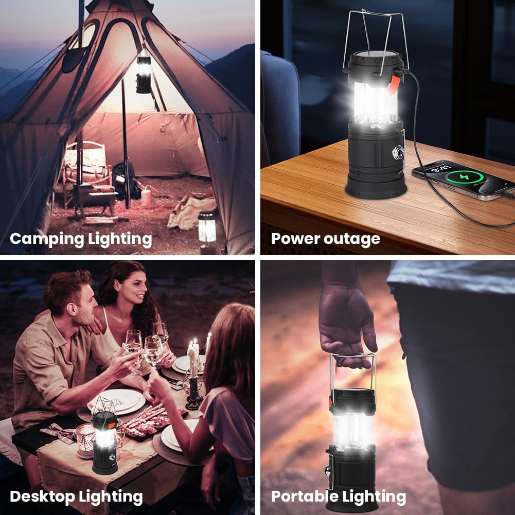 HOTUT LED-Solar-Campinglampe, 3200 mAh, faltbare Camping-Lichtlaterne, wasserdichte Solar-Campinglaterne mit Handkurbel, USB und Kurbelaufladung, Notlicht für Wandern, Angeln, SOS, Ausfälle – Bild 7