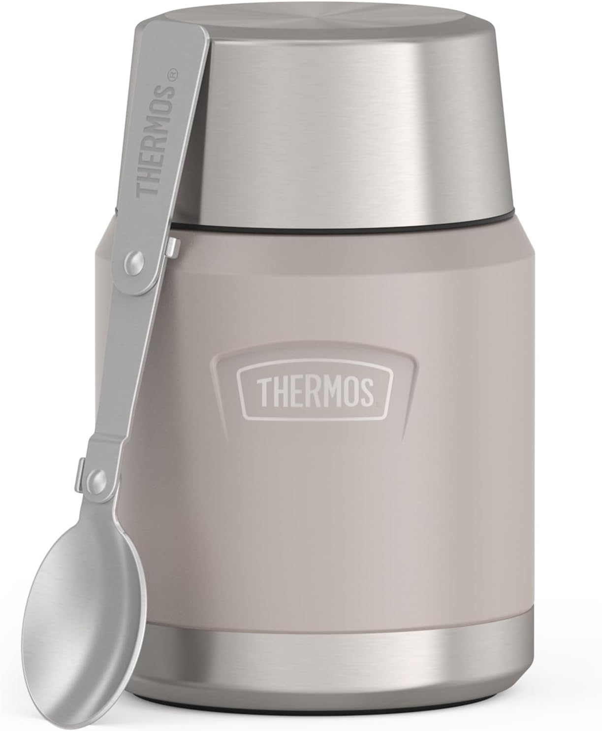 Thermos ICON Thermo-Speisebehälter Beige 0,47 L – Hält Speisen 10 Stunden heiß & 24 Stunden kalt, Edelstahl, absolut auslaufsicher, mit Klapplöffel, BPA-frei