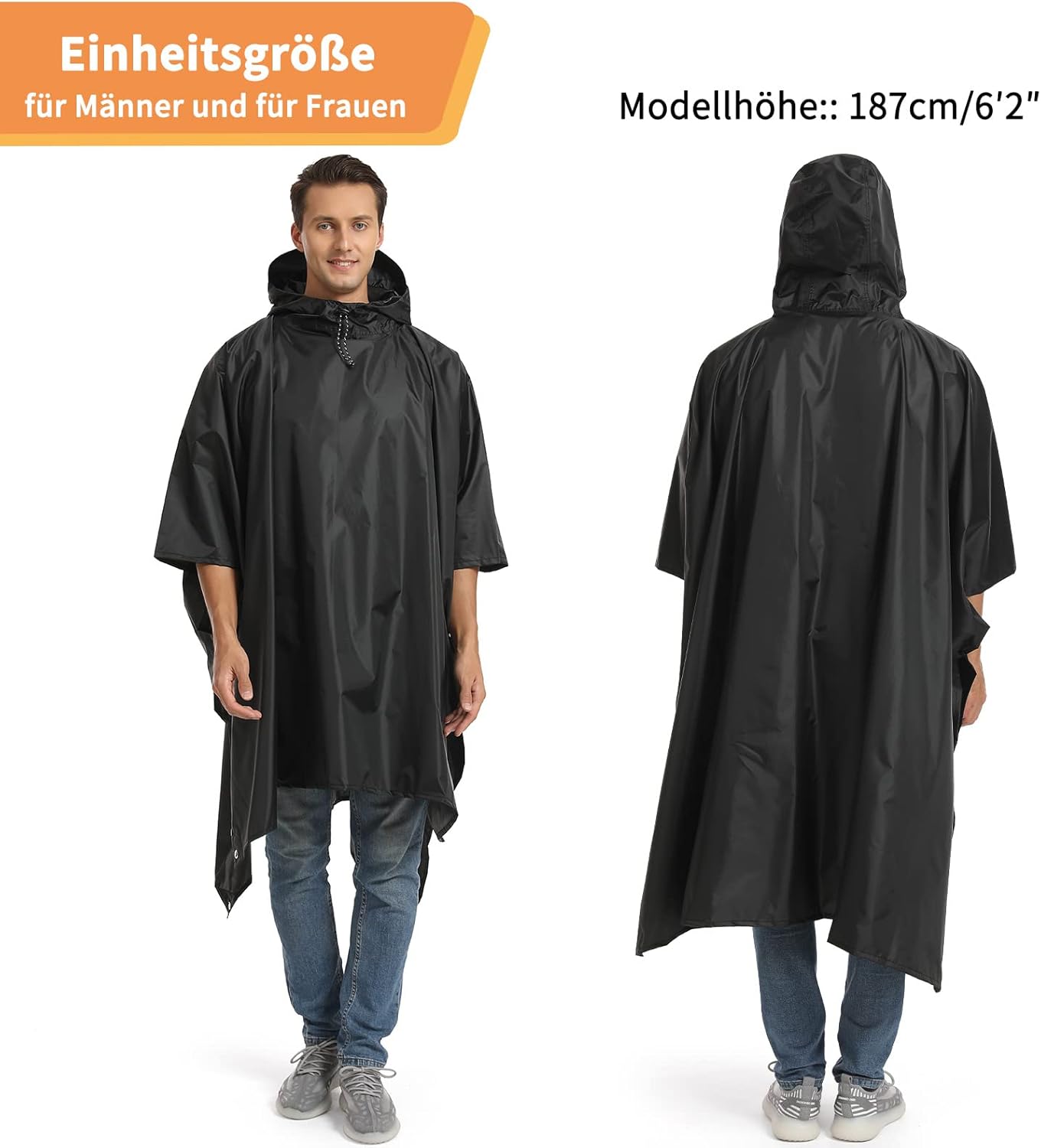 Opret Wasserdichter Regenponcho für Damen und Herren, leichtes, atmungsaktives Regencape, 3-in-1-Multifunktions-Regenmantel, Regenschutz, Regenponcho für Wandern und Camping, Marineblau – Bild 6