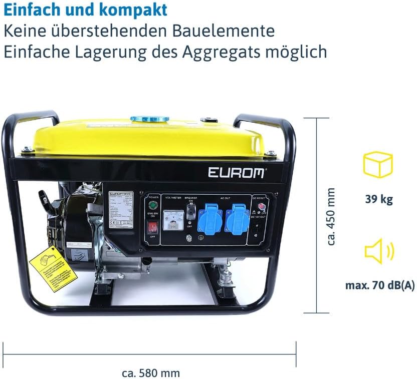 Dönges Stromerzeuger Benzin leise 2200 Watt, Notstromaggregat mit 2 x 230 V Steckdosen, 11 Stunden Betriebszeit, Stromerzeuger 15 L Tank für Outdoor, Camping, Garten, Heimwerker zur mobilen Stromversorgung – Bild 2