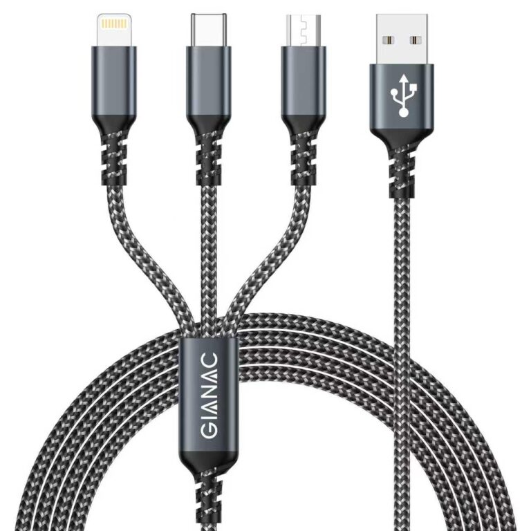 GIANAC Multi-USB-Kabel, universelles Ladekabel (1,2 m), schnelles 3-in-1-Multi-iP-Micro-USB-Typ-C-Lightning-Kabel für iPhone, Android Galaxy, Huawei, Oneplus, Sony, LG, Honor View, Grau