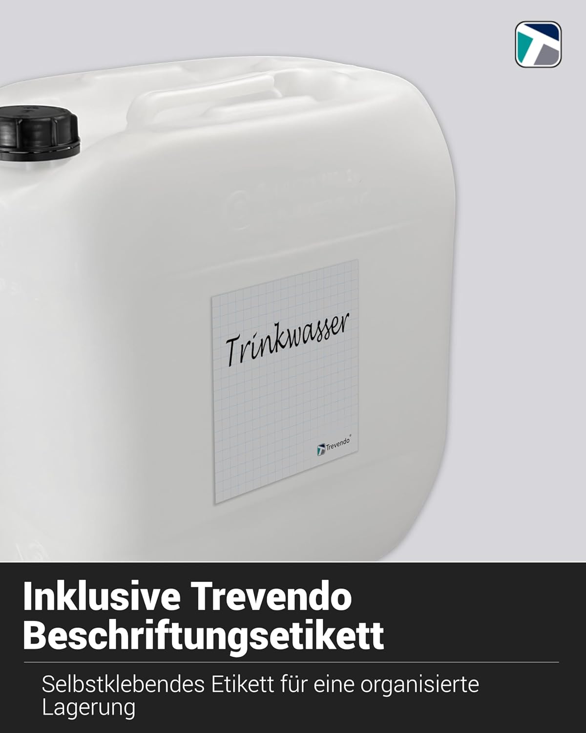 5 Liter Leerkanister DIN 51 mit Trichter, Auslaufhahn und 5 Trevendo-Etiketten – Bild 4