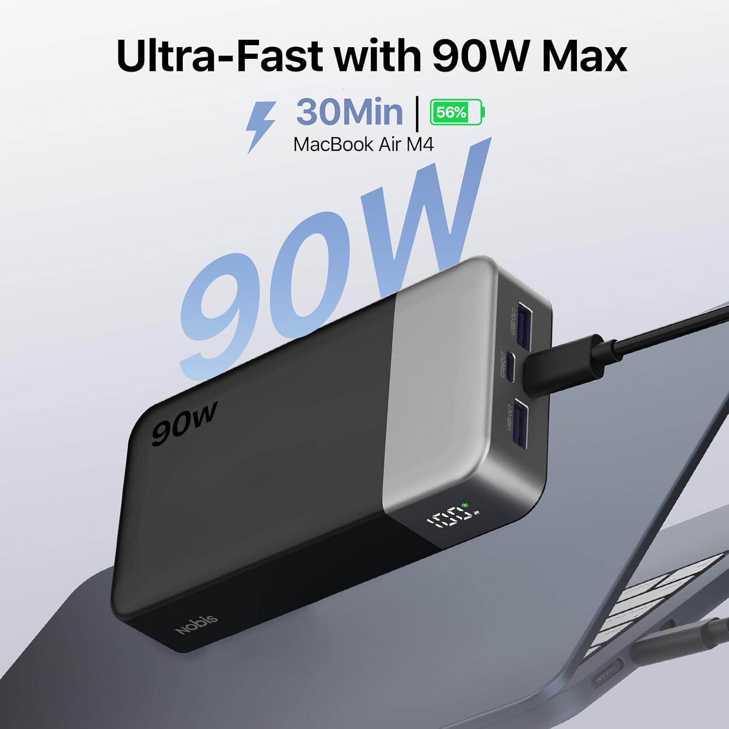 NOBIS 90 W Powerbank 20000 mAh Schnellladefunktion | 4-Port-USB-C/USB-A-Powerbank-Laptop, kompatibel mit Dell, Lenovo, Steam Deck, Phone Series und für Samsung Galaxy – Bild 2