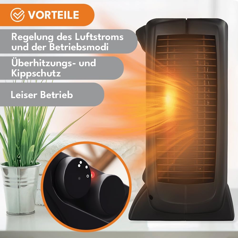 KRUMAD Heizlüfter, Elektroheizung, Elektroheizung, Heizung | 2 Heizmodi 1000/2000W, 220–240 V, mit Thermostat, 2 Heizstufen, Energiesparender, Überhitzungsschutz, Tragegriff, Kompakter – Bild 3