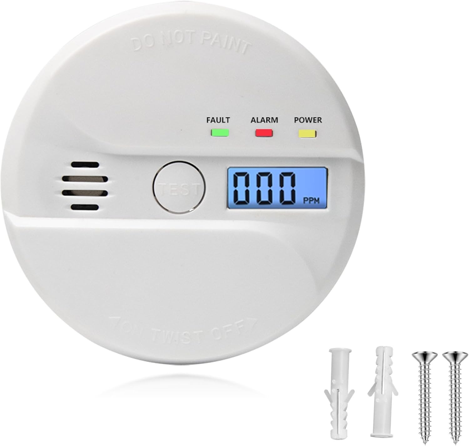 CO-Melder mit elektrochemischem Sensor, weißer CO-Melder mit 2 Jahren Lebensdauer, batteriebetrieben (2 x AA), Temperaturbereich 0–50 °C, inklusive Montagekleber