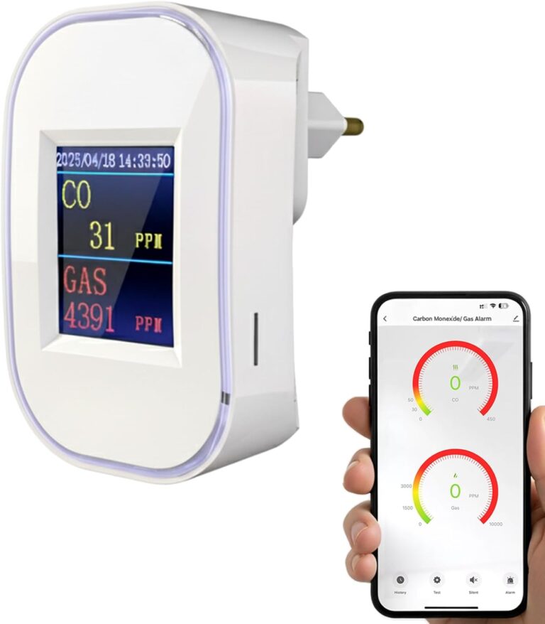 WLAN Kohlenmonoxid- und Gasmelder mit Stecker, Gasmelderhaus mit App-Steuerung, Kohlenmonoxidmelder mit LED-Anzeige, EN50291 & EN50194 zertifiziert, CO-Detektor für Erdgas LPG Propan Butan