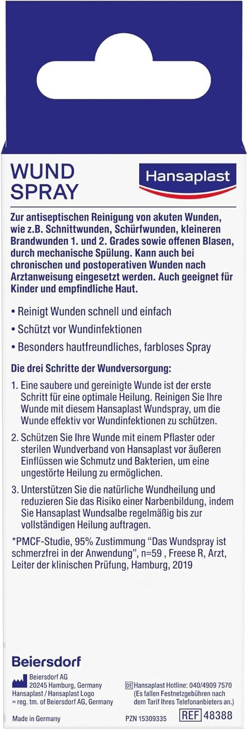 Hansaplast Wundspray 1er Set (50 ml) zur antiseptischen Wundreinigung, Wunddesinfektionsspray für empfindliche Haut, farblose Wunddesinfektion | Antiseptische Wundreinigung, mechanische Spülung, Schutz vor Wundinfektionen, farblos, hautfreundlich – Bild 7