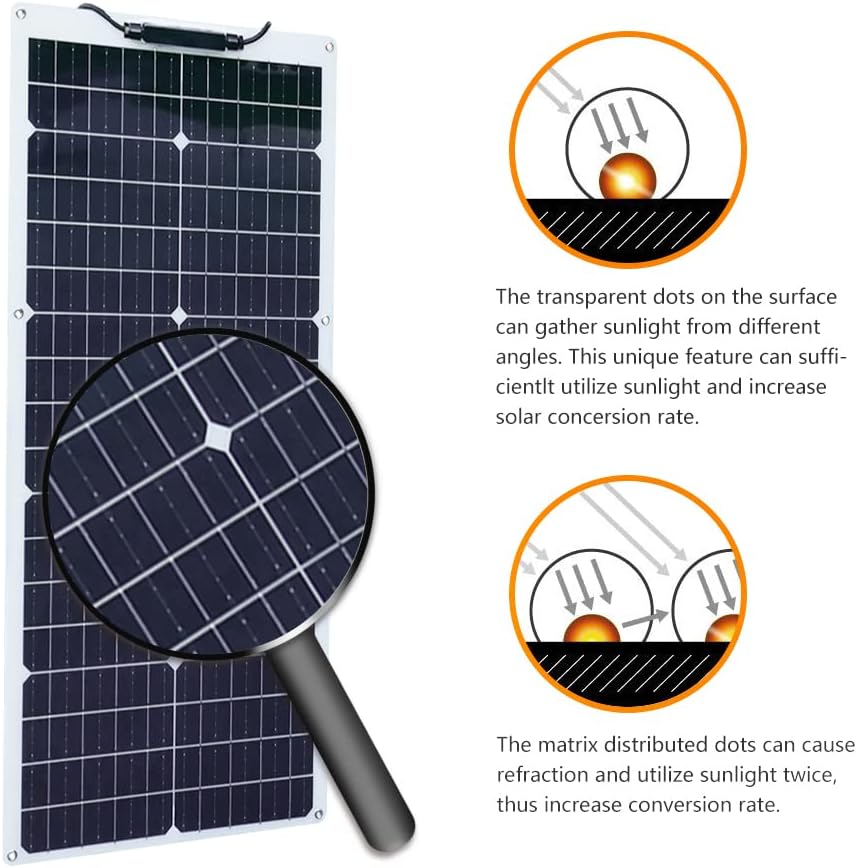 50W Solarpanel Flexibles 12V Monokristallines Solarpanel, flexible Solarmodule mit Kabel für Wohnmobil, Wohnwagen, Auto, Dach, Boot, 12V-Batterien – Bild 7