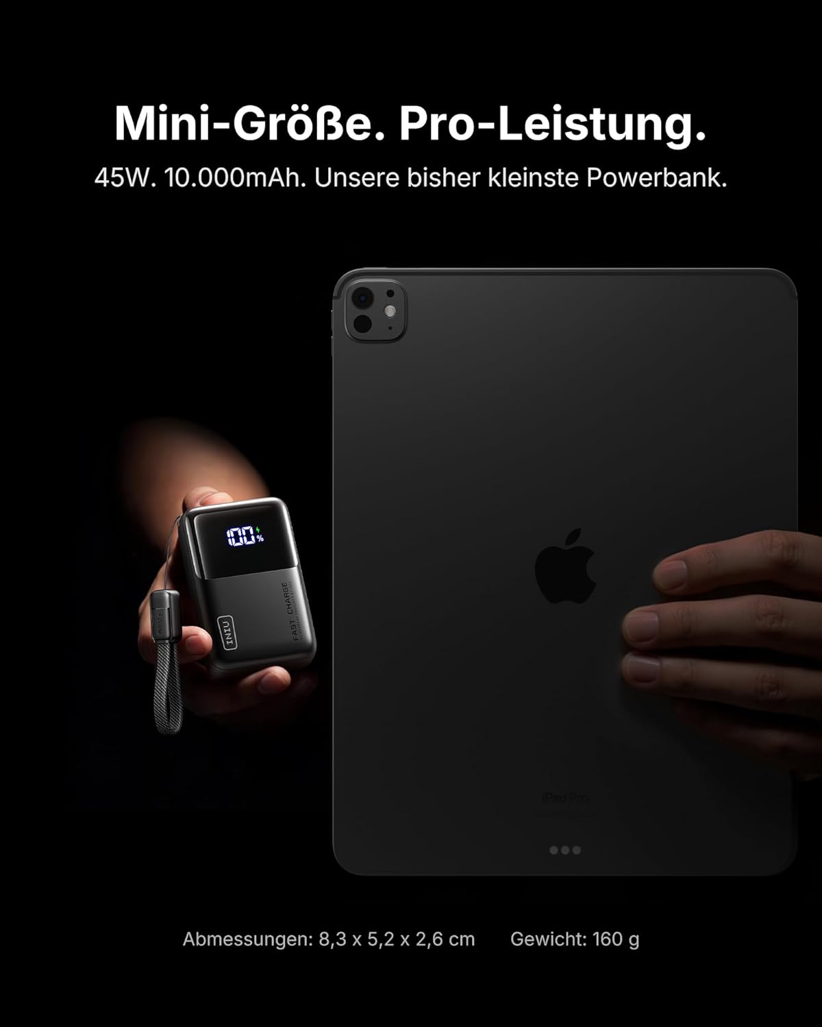 INIU Powerbank, Ultra Mini 45W Schnellladung 10000mAh Powerbank mit angeschlossenem USB-C-Kabel, flugsichere externe Handy-Akkus, Travel Essential für iPhone 17 16 Pro, Samsung S25, Xiaomi, iPad usw – Bild 2