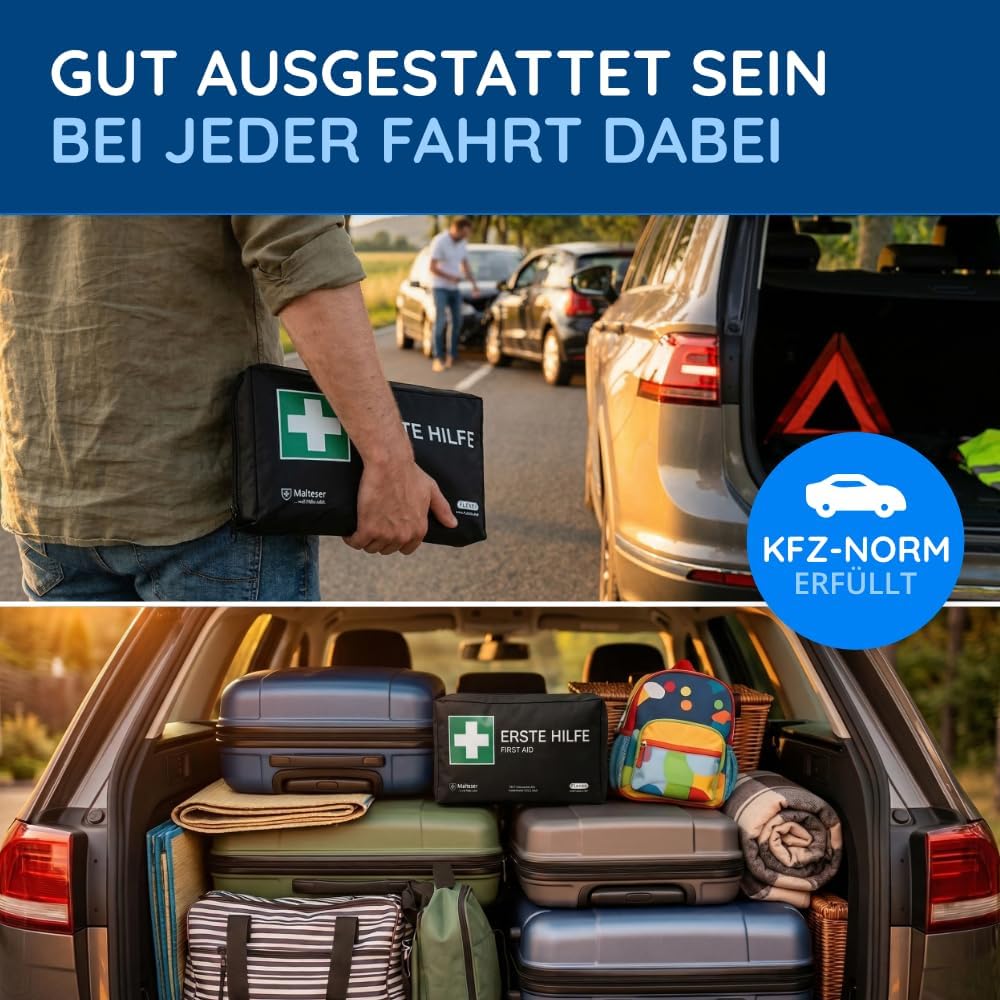Auto-Verbandstasche nach aktueller DIN 13164:2022, gültig für 2023 nach StVO, Verbandskasten/Verbandskasten/Verbandkasten Auto/Motorrad, schwarz – Bild 9