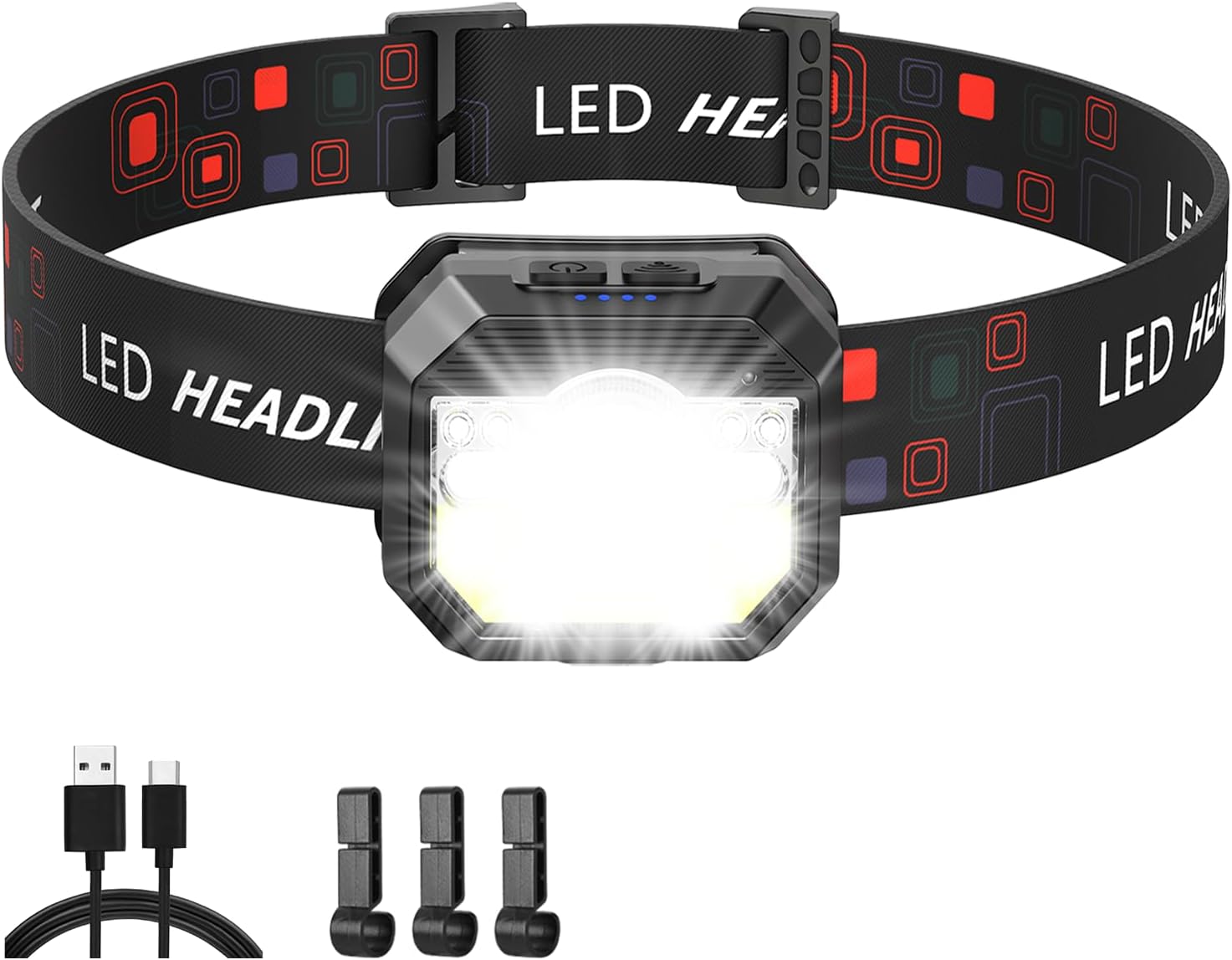 MLIAIMCE LED-Stirnlampe, wiederaufladbar, 1 Stück, 2000 Lumen, superhelle Sensor-Stirnlampe, 18 Modi, IPX4 wasserdicht, LED, leicht, perfekt zum Joggen, Wandern, Camping, Radfahren, Angeln