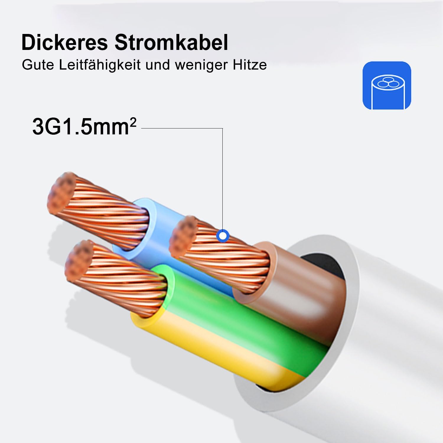 EXTRASTAR Flachstecker Mehrfachsteckdose 3-fach Steckdosenleiste Flachstecker mit Druckknopfschalter 1,5 m Kabel für Büro und Zuhause Weiß + Grau – Bild 7