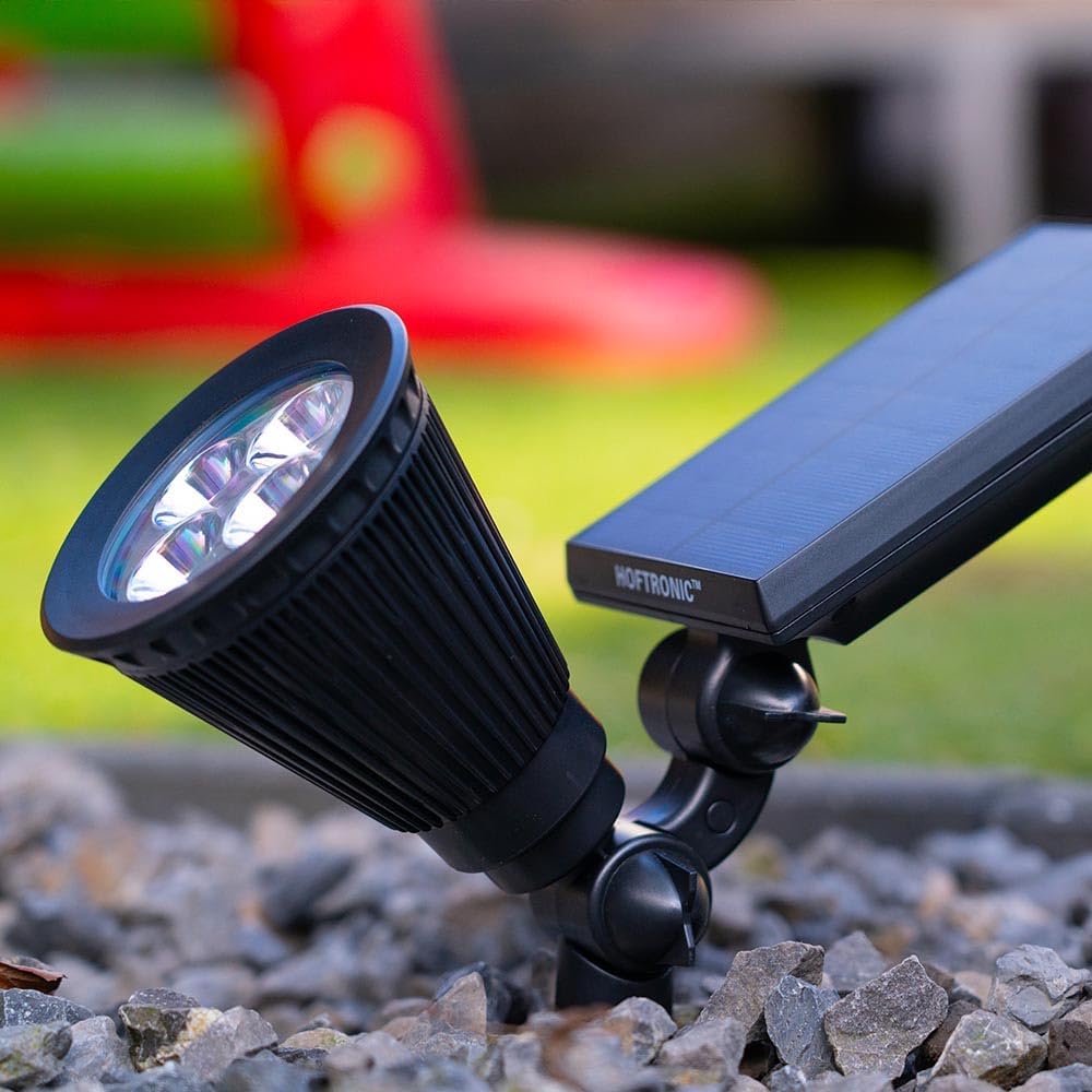 HOFTRONIC - Solar-Gartenstrahler Bend, IP65 wasserdicht, 3000 K, Gartenleuchte, LED-Solarleuchten für den Außenbereich, Solarleuchte, Erdspieß, Wegeleuchte mit Winter-Solarpanel, warmweiß, Garten-Solarstrahler – Bild 2