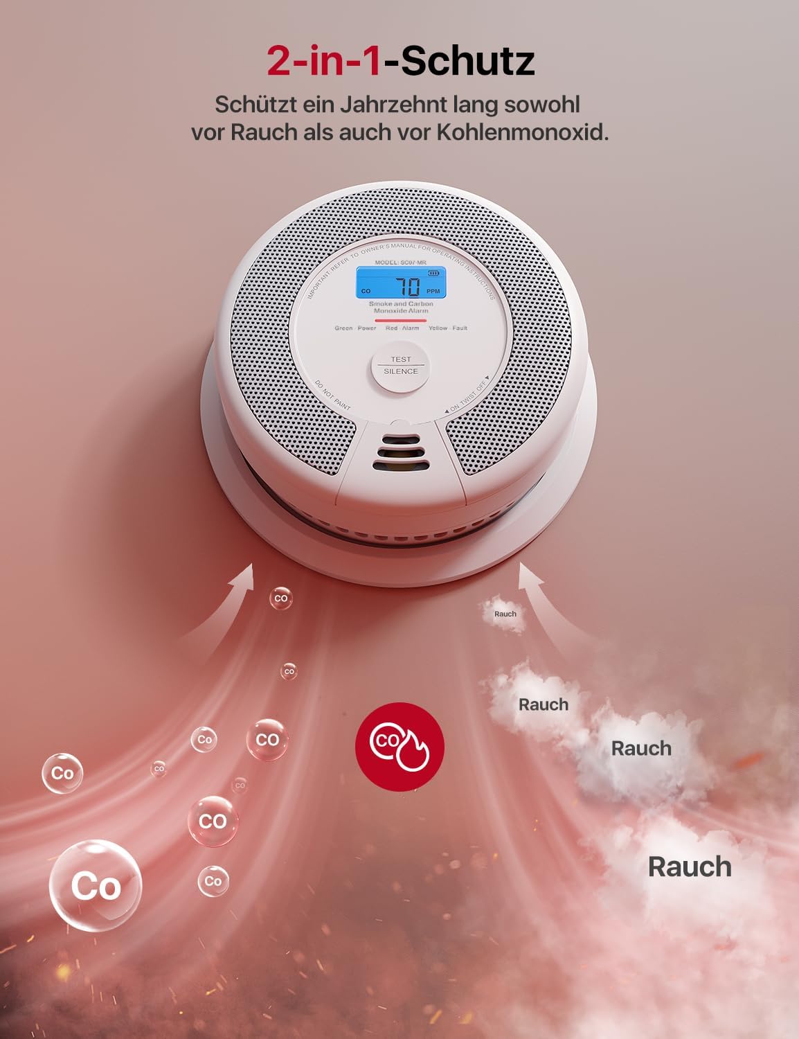 X-Sense Rauch- und Kohlenmonoxidmelder, Detektor für vernetztes Kohlenmonoxid, Basisstation erforderlich, SC07-MR, 1 Stück – Bild 5