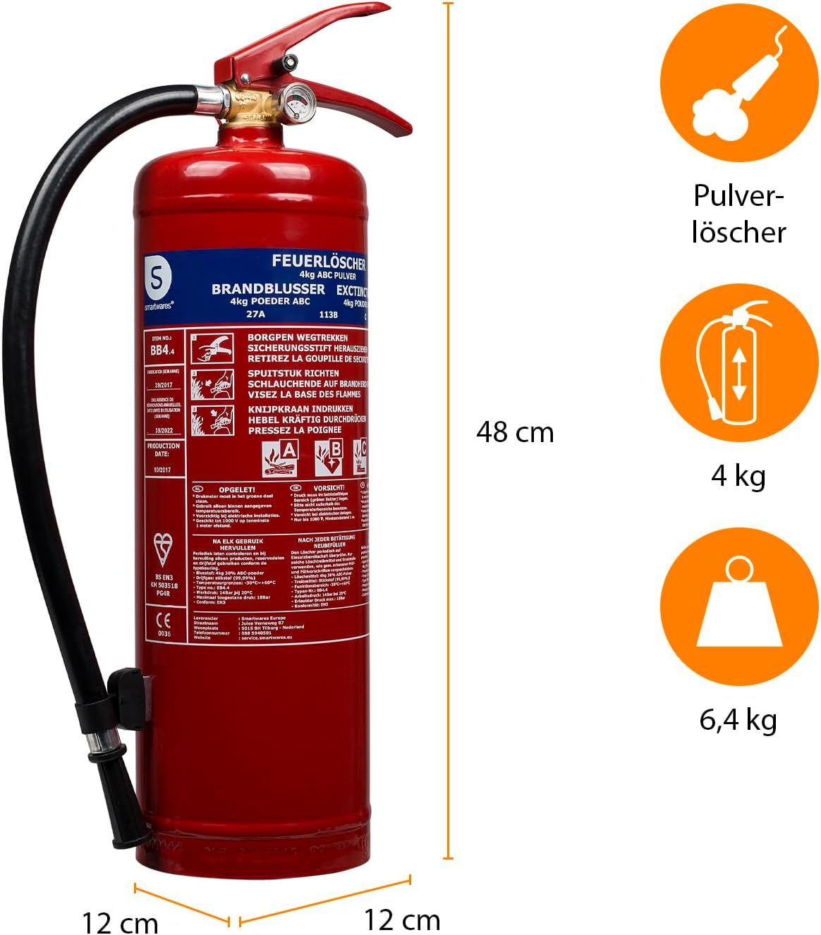 Smartwares SW BB1 Feuerlöscher, rot, FEX-15140 (BB4.4) – Bild 3