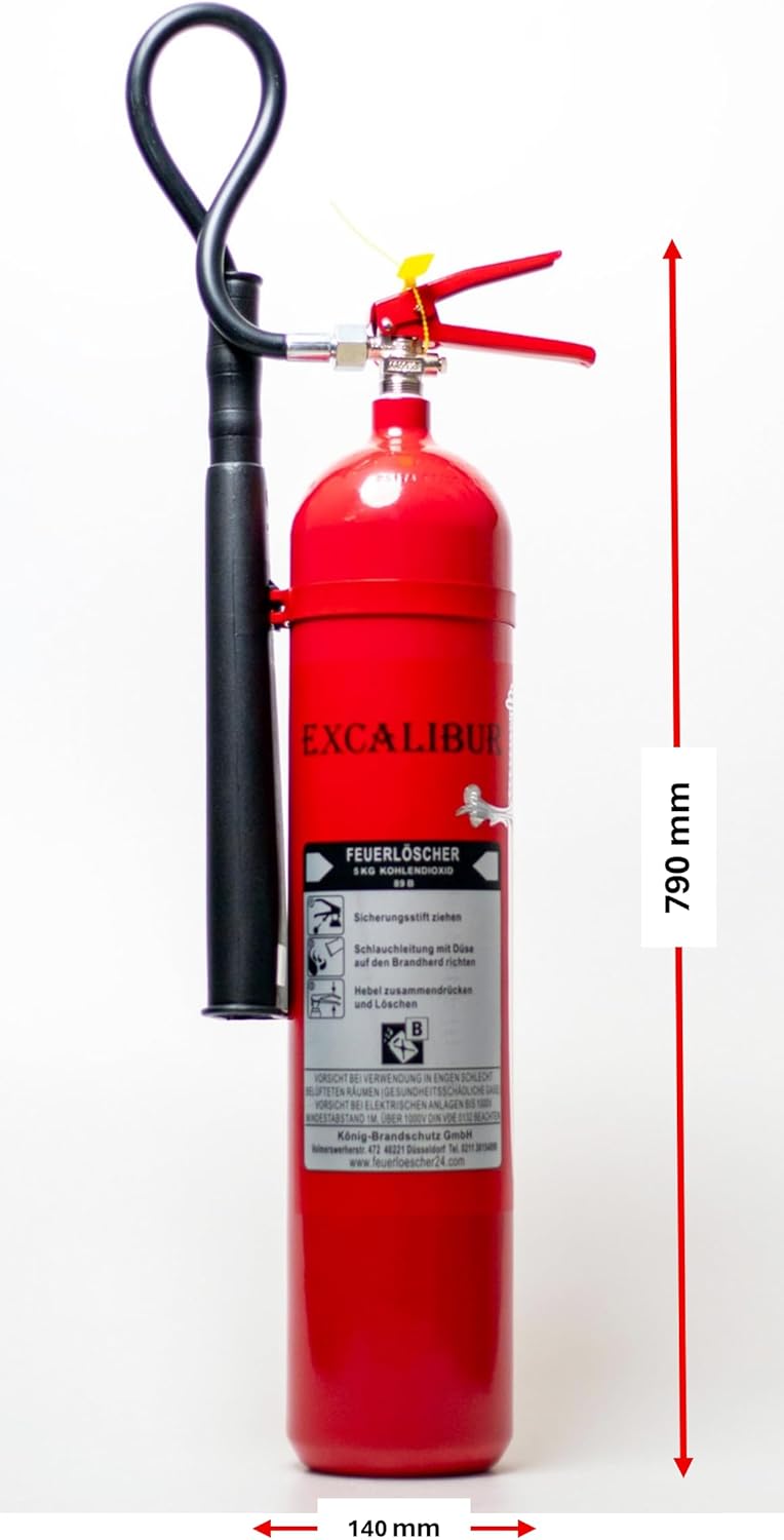 Excalibur 5 kg CO₂-Feuerlöscher *Excalibur* DIN EN 3 Brandklassen - B Zertifiziert nach DIN EN3 | 5 LE | Vielseitig | Inklusive Wandhalterung und Wartungszertifikat. Marke: König Fire Protection – Bild 2