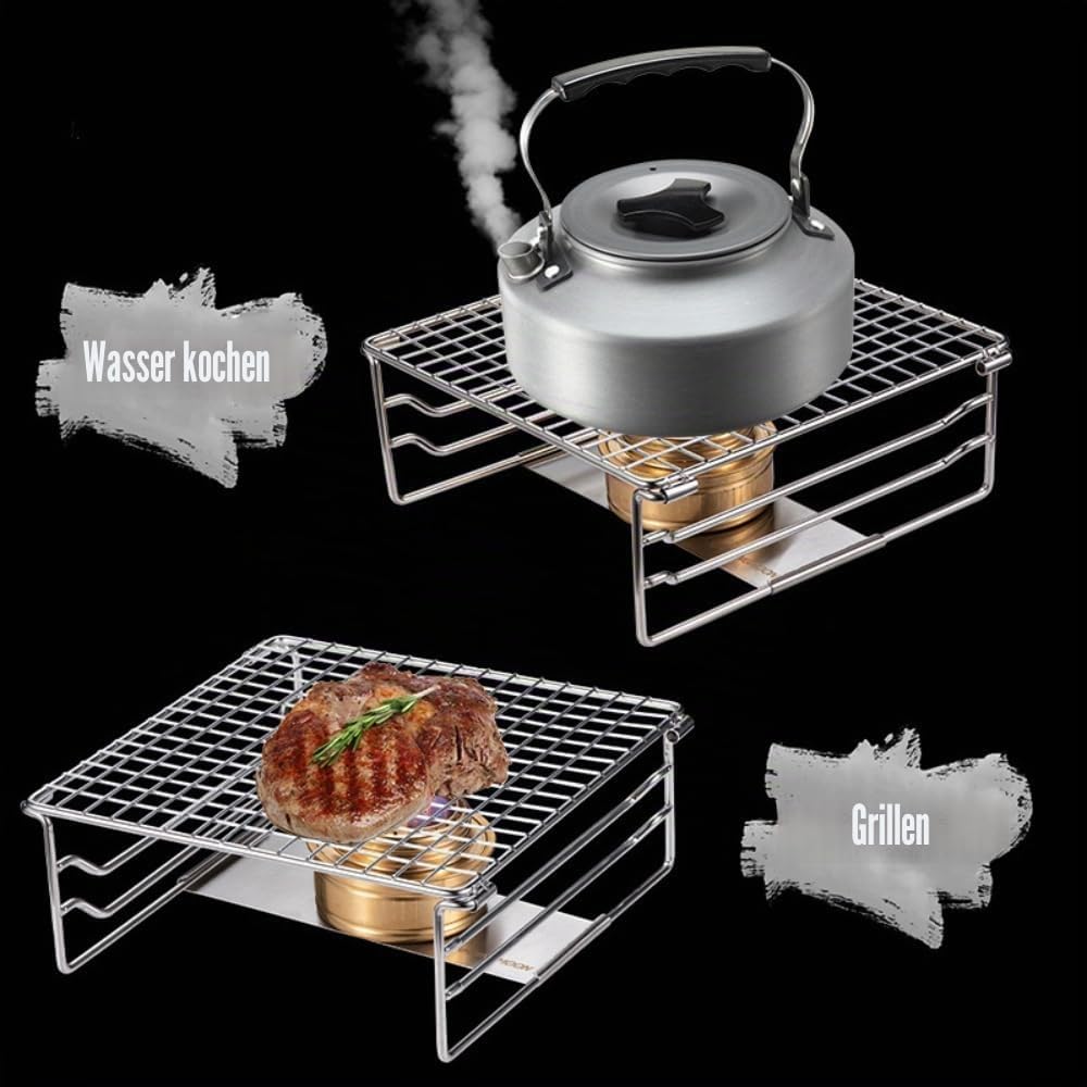 Grill-Wärmeständer, robuster tragbarer Grillrost aus Edelstahl mit Beinen für Outdoor-Rucksacktouren, Wandern, Picknick, Grillen – Bild 3