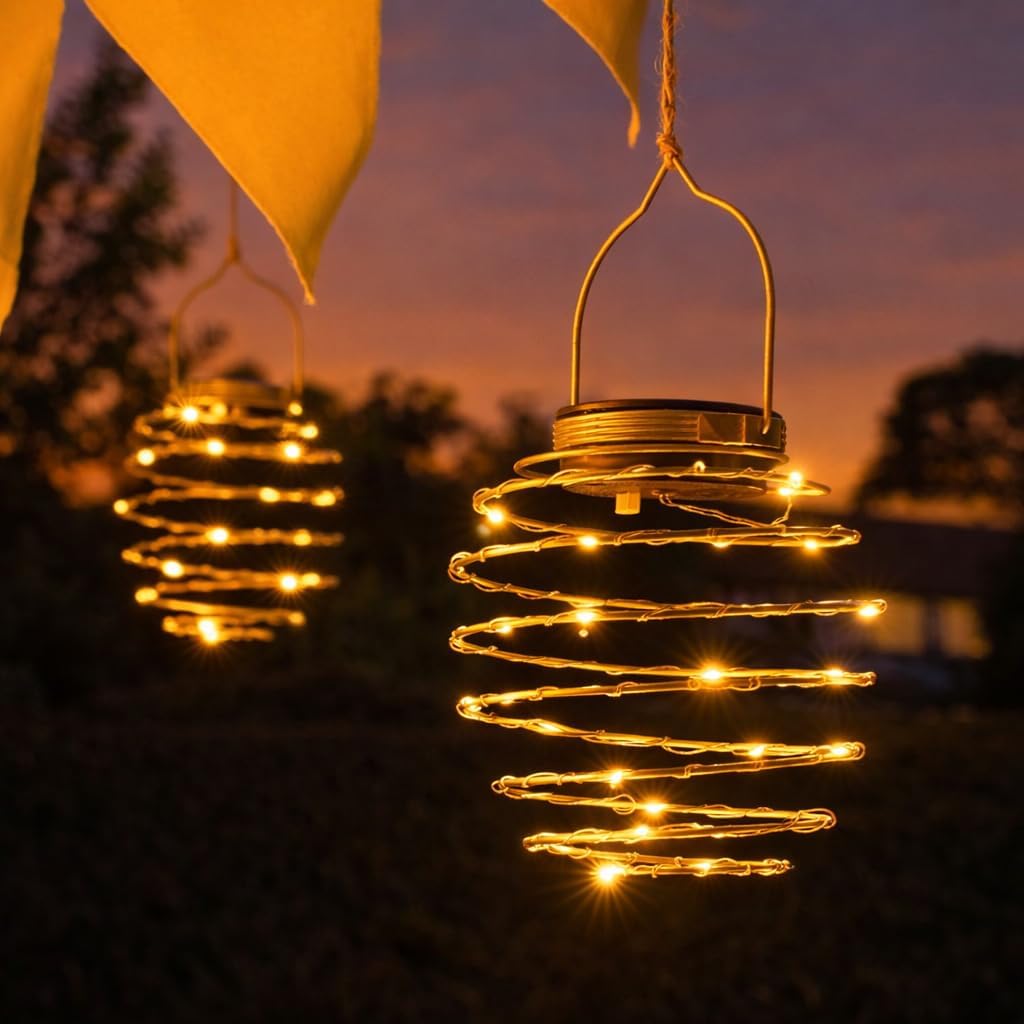 Festliche Lichter Set mit 4 solarbetriebenen LED-Spirallaternen für den Außenbereich, Solarlaterne zum Aufhängen, solarbetriebene Laterne, Solar-Gartenleuchten für die Gartenbeleuchtung im Freien (4 Solarspiralen) – Bild 5