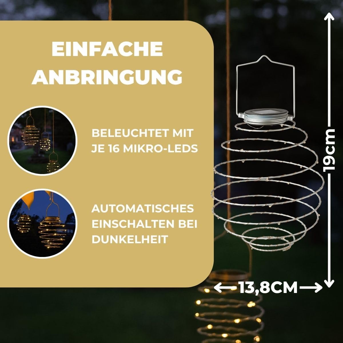 Festliche Lichter Set mit 4 solarbetriebenen LED-Spirallaternen für den Außenbereich, Solarlaterne zum Aufhängen, solarbetriebene Laterne, Solar-Gartenleuchten für die Gartenbeleuchtung im Freien (4 Solarspiralen) – Bild 3