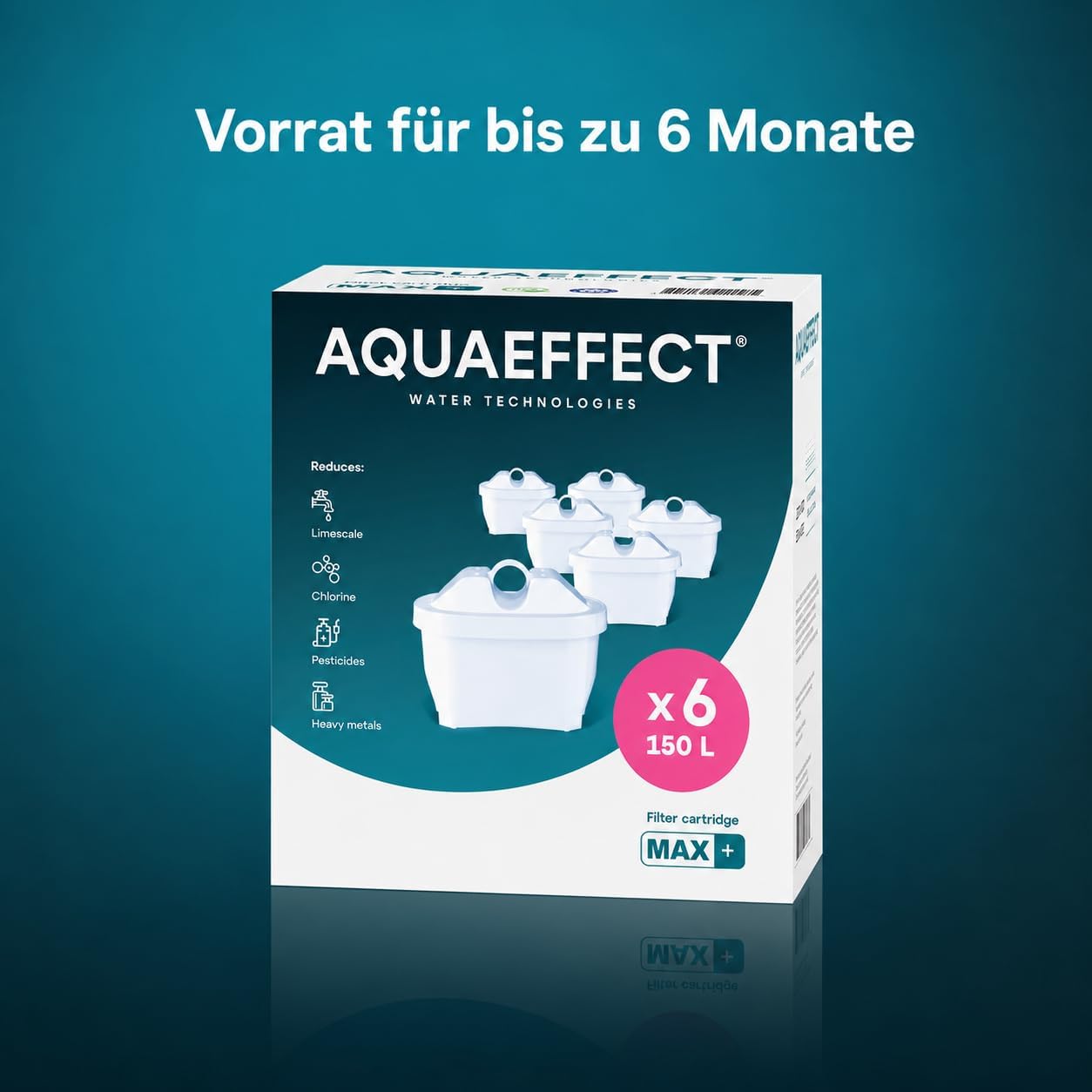 AQUAEFFECT MAX+ Wasserfilterkartuschen 6er Pack – Filterkartuschen für Wasserfilterkannen, passend für viele handelsübliche Filterkannen, gegen Kalk & Chlor – Bild 9