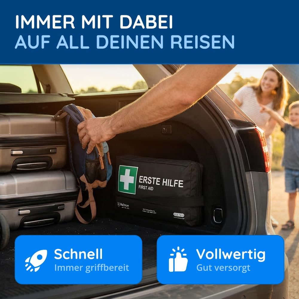 Auto-Verbandstasche nach aktueller DIN 13164:2022, gültig für 2023 nach StVO, Verbandskasten/Verbandskasten/Verbandkasten Auto/Motorrad, schwarz – Bild 3