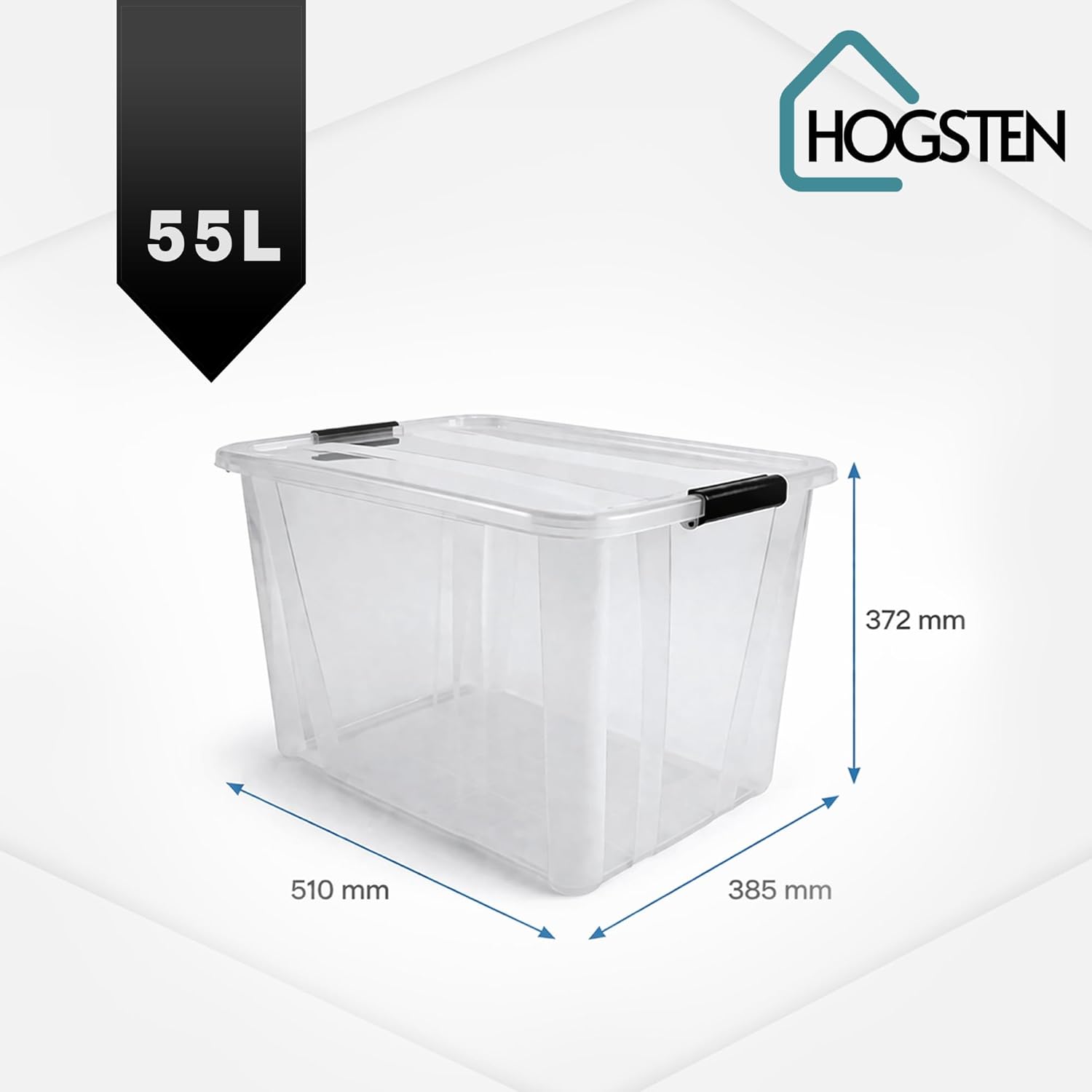 Aufbewahrungsboxen 4er-Set mit Deckel – Stapelbare Kunststoffboxen 7L, 14L, 21L, 32L, 55L, 80L transparent mit Klickverschluss & Griffen, BPA-frei, lebensmittelecht, Ordnungsboxen (55 L) – Bild 2