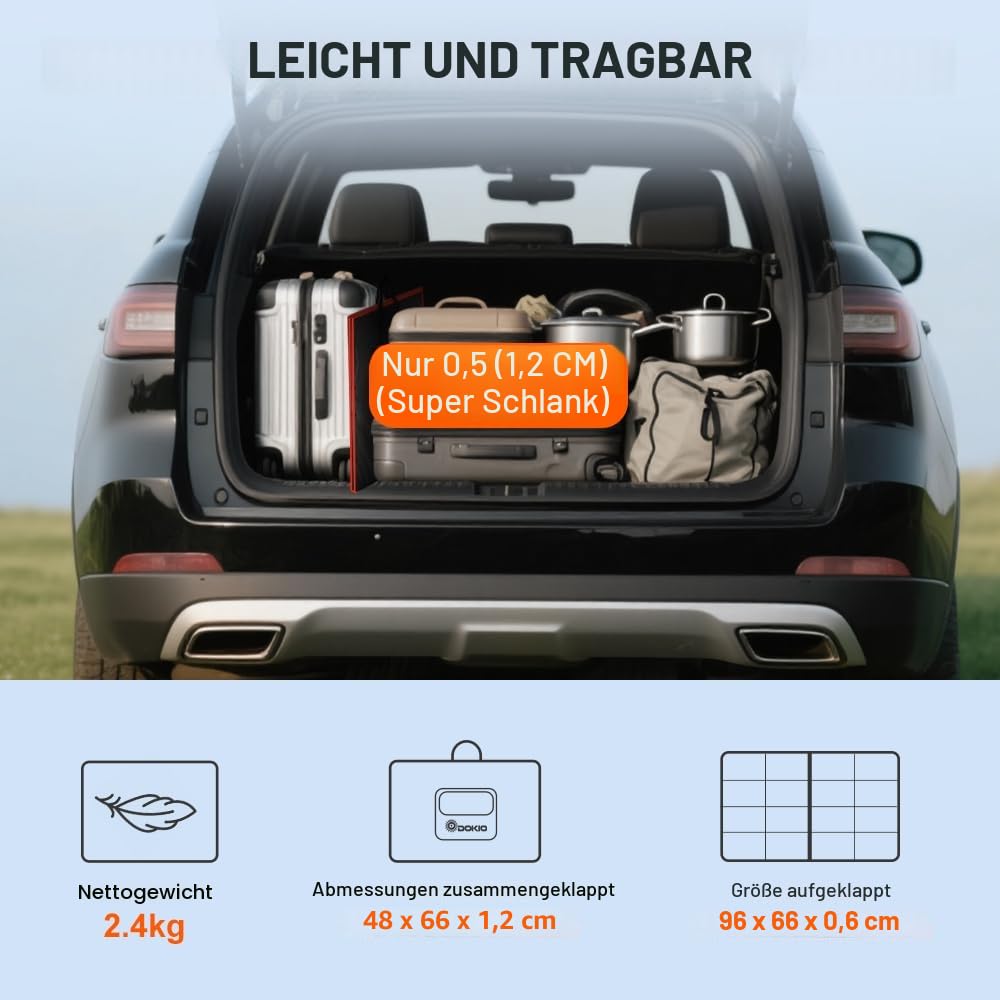 Dokio 100 Watt monokristallines Solarmodul, Solarpanel, zusammenklappbar, mit Solarregler, LCD-Display und USB-Ausgang | Mit 10 A Regler für Wohnwagen, Wohnmobil, Camping, Auto, Boot, Batterieladung – Bild 4