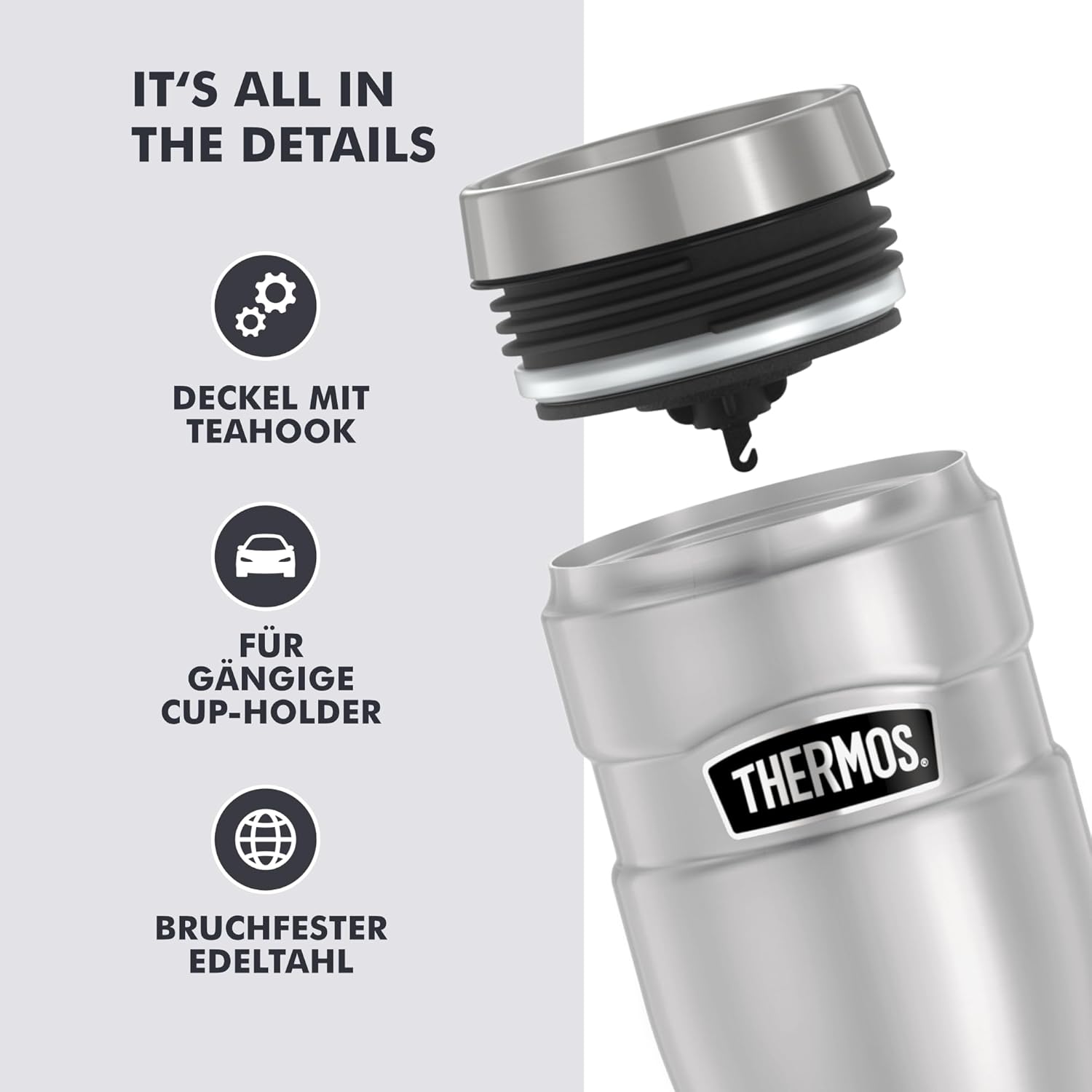 Thermos Stainless King Thermobecher, To Go Kaffeebecher, Edelstahl matt, 470 ml, Isolierbecher, spülmaschinenfest, auslaufsicher, Coffee to Go 7 H heiß, 18 H kalt, BPA-frei, 0,47 L – Bild 4