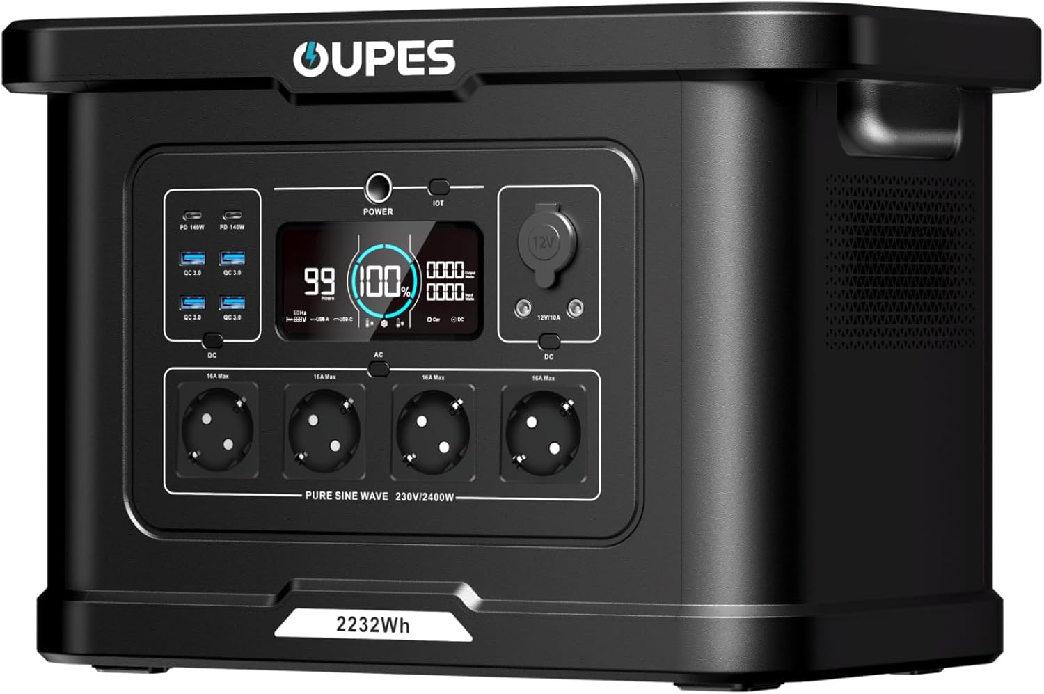 OUPES Exodus 2400 Tragbares Kraftwerk 2400 W, 2232 Wh Solargenerator mit 4 Steckdosen (Boost 2600 W, 4500 W Peak), Schnellladung 0-80 % in 50 Minuten, USV-Funktionsgenerator für Camping, Wohnmobil