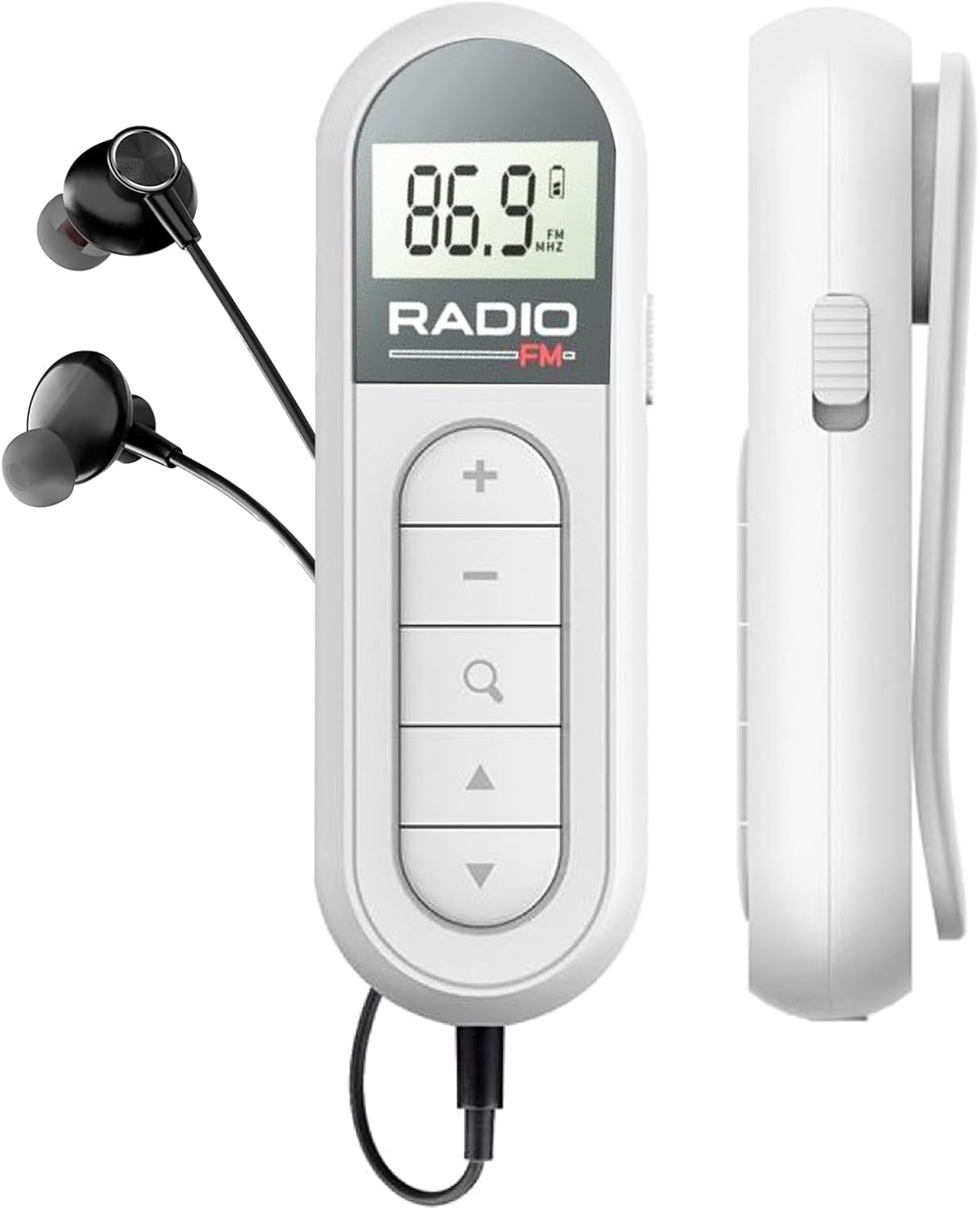 Mini-Radio, kleines FM/FM-Transistorradio, tragbarer FM-Radioempfänger/mit DSP, LCD-Display und Kopfhörer, 300 mAh wiederaufladbar, tragbar, Taschenradio für Spaziergänge und Reisen (weiß)