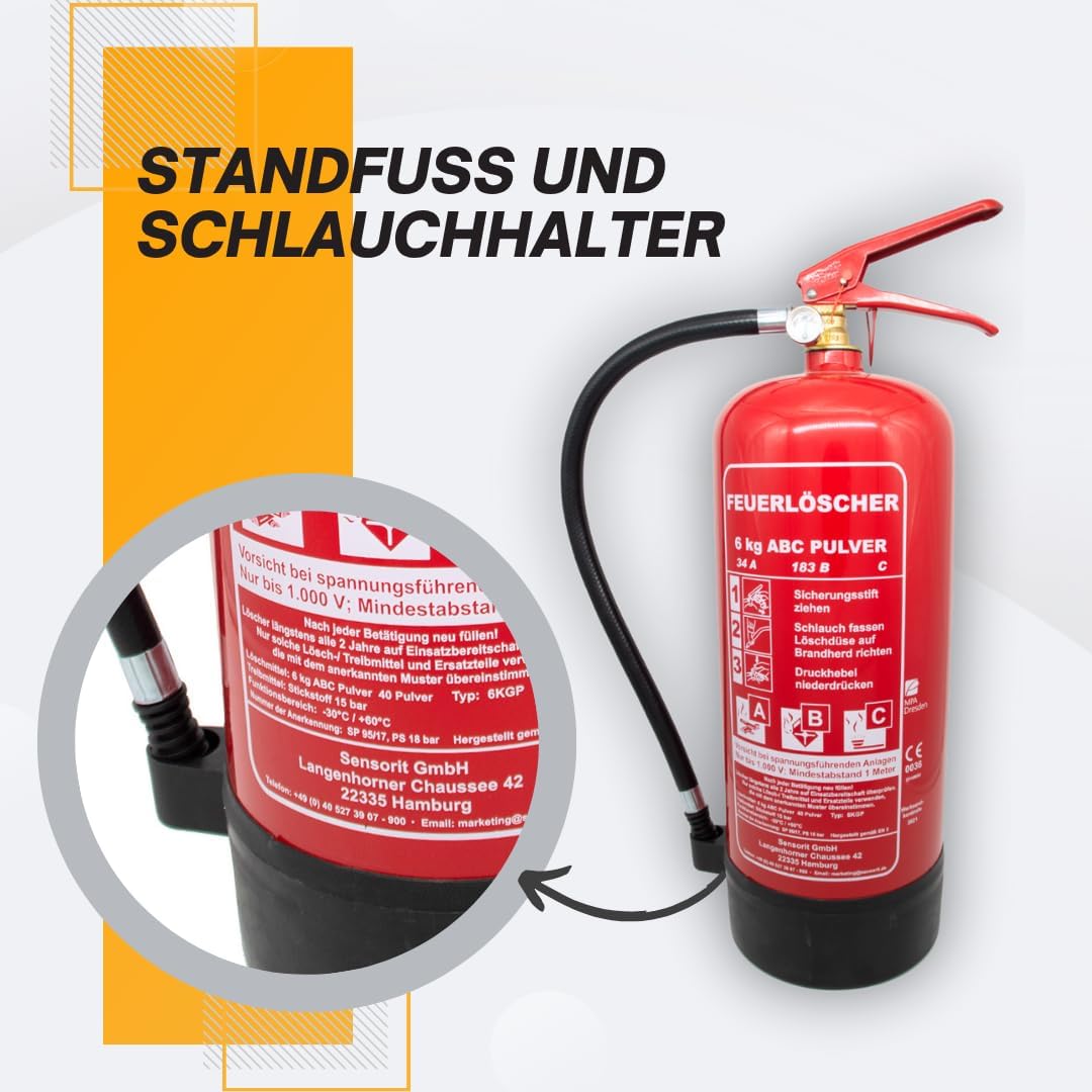 3 x 6 kg Pulverlöscher, Feuerlöscher, Autolöscher, ABC-Pulver, Pulverfeuerlöscher mit Halterung und Prüfplatte – Bild 4