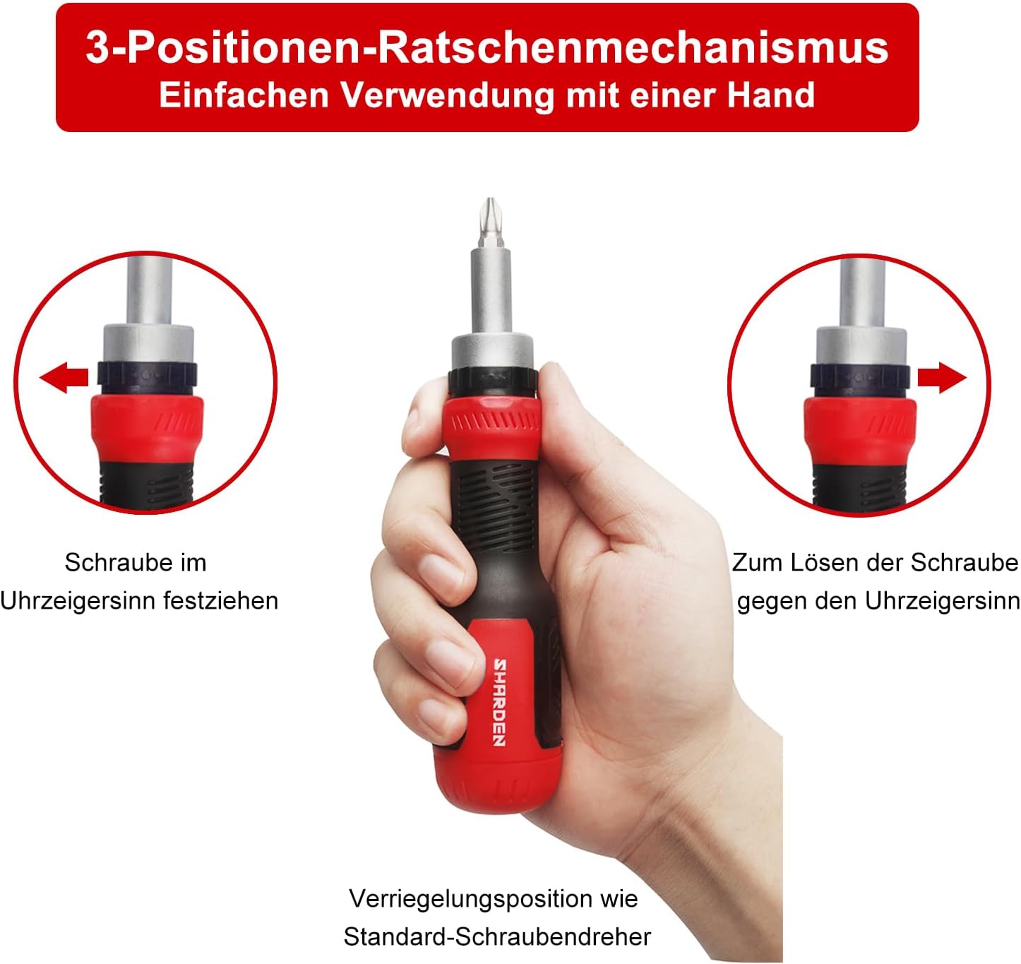 SHARDEN Ratschenschraubendreher 13-in-1 Ratschenschraubendreher Multibit-Schraubendreher Multitool All-in-One mit Torx-, Schlitz-, Kreuzschlitz-, Sechskant-, Pozidriv- und 1/4-Mutternschlüssel – Bild 4
