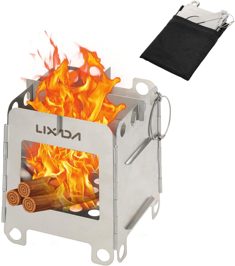 Lixada Tragbarer Campingkocher, zusammenklappbarer Campingkocher, Holzofen, leichter Taschenkocher, Rucksackkocher mit Tasche