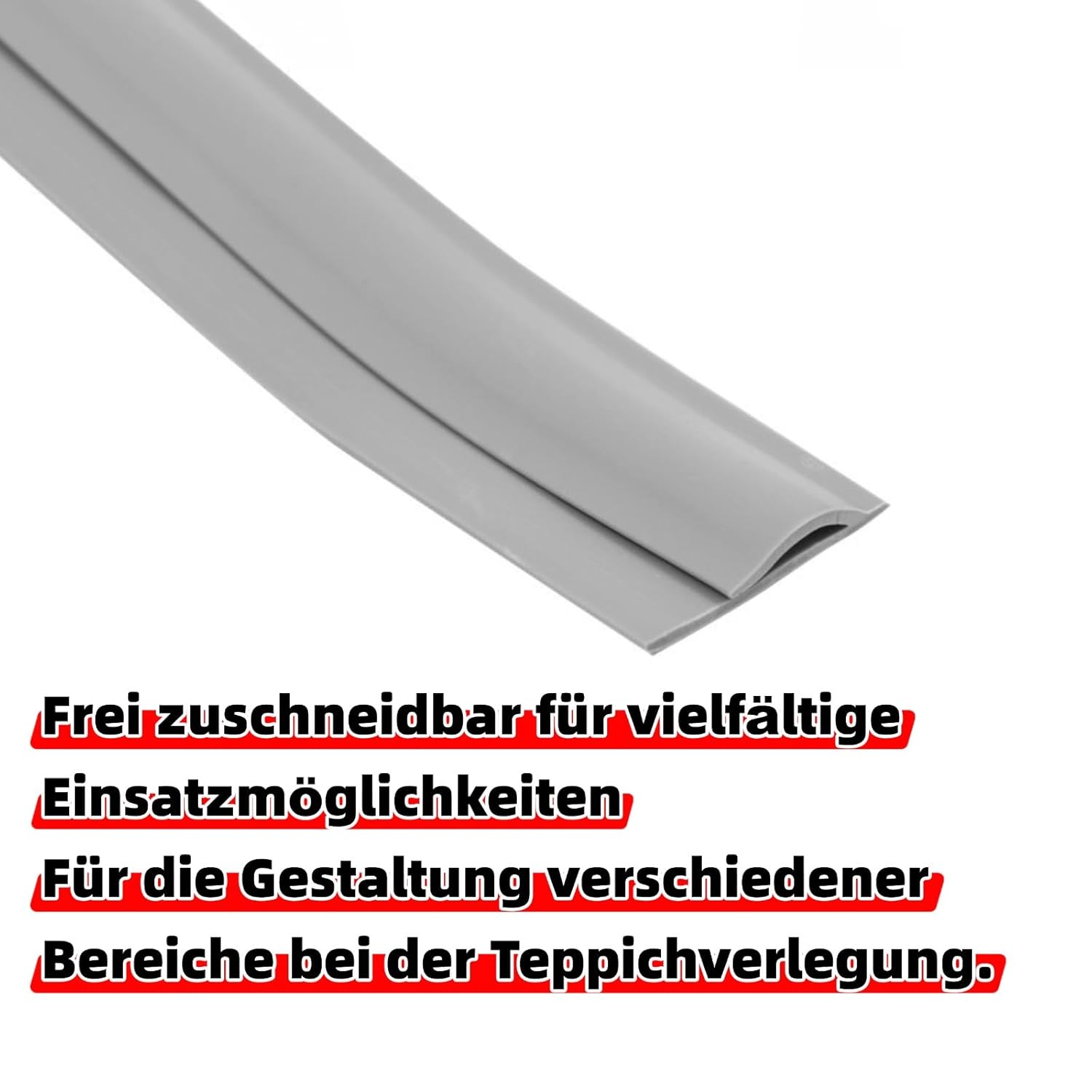 Selbstklebende Randleiste für Teppiche, 3m PVC Übergangsleiste Boden, Übergangsleiste von Teppich zu Holzboden, Selbstklebende Fußmatten Randleiste für Türkanten, Teppiche, Treppen (Grau) – Bild 3
