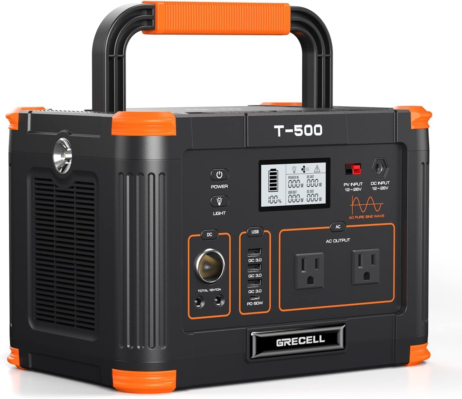 Grecell Power Station mit 519 Wh Kapazität und 500 W Leistung | Leiser Betrieb und schnelles Laden, 500 W Dauerleistung, 1000 W Spitze für Wohnmobil und Notstrom zu Hause