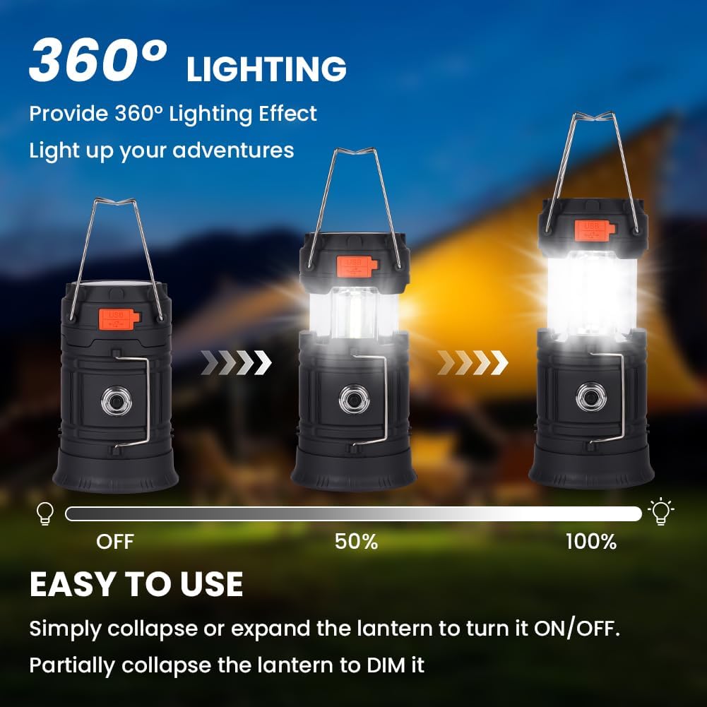 HOTUT LED-Solar-Campinglampe, 3200 mAh, faltbare Camping-Lichtlaterne, wasserdichte Solar-Campinglaterne mit Handkurbel, USB und Kurbelaufladung, Notlicht für Wandern, Angeln, SOS, Ausfälle – Bild 5